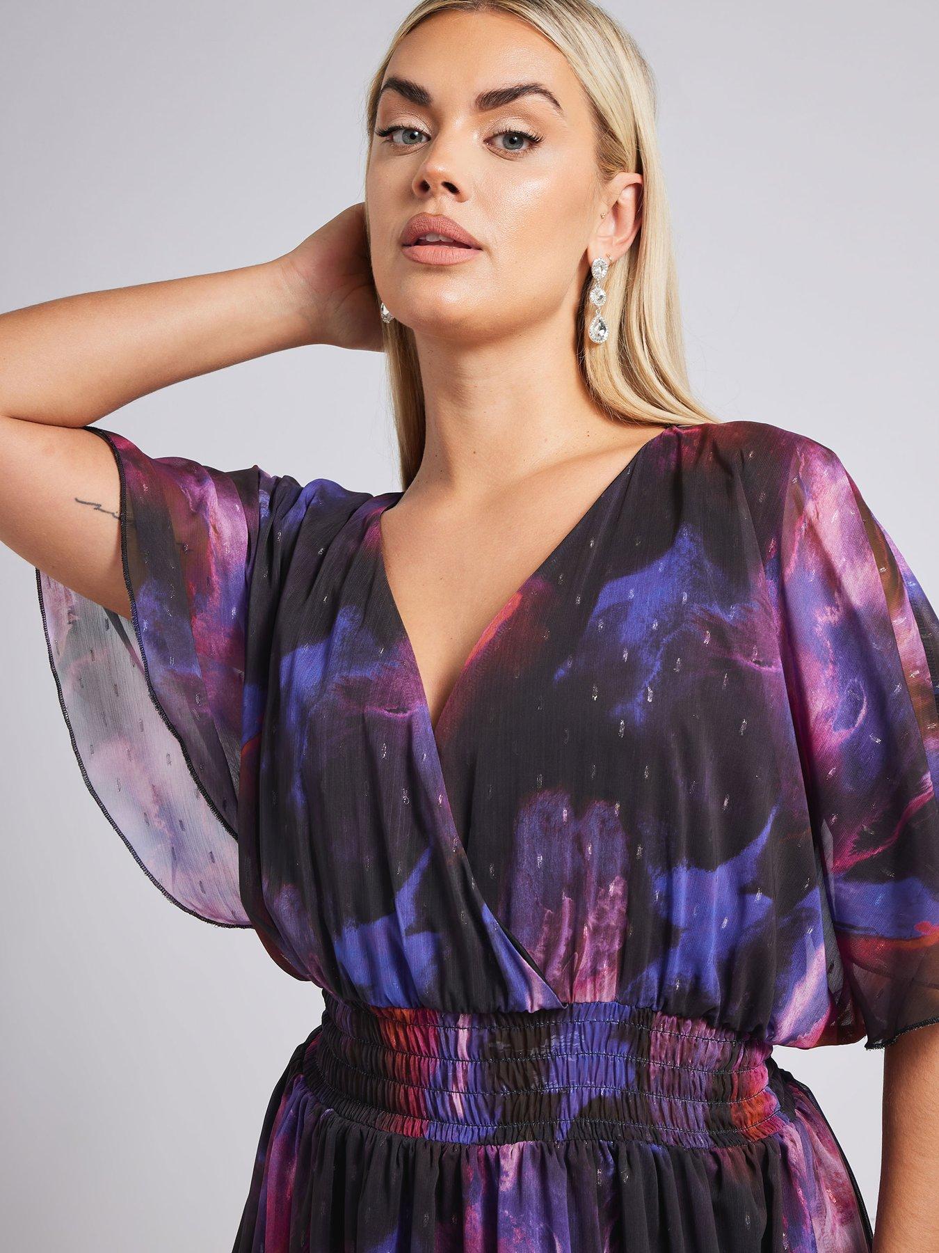 Image 4 of 4 of Yours Curve Metallic Spot Shirred Dress