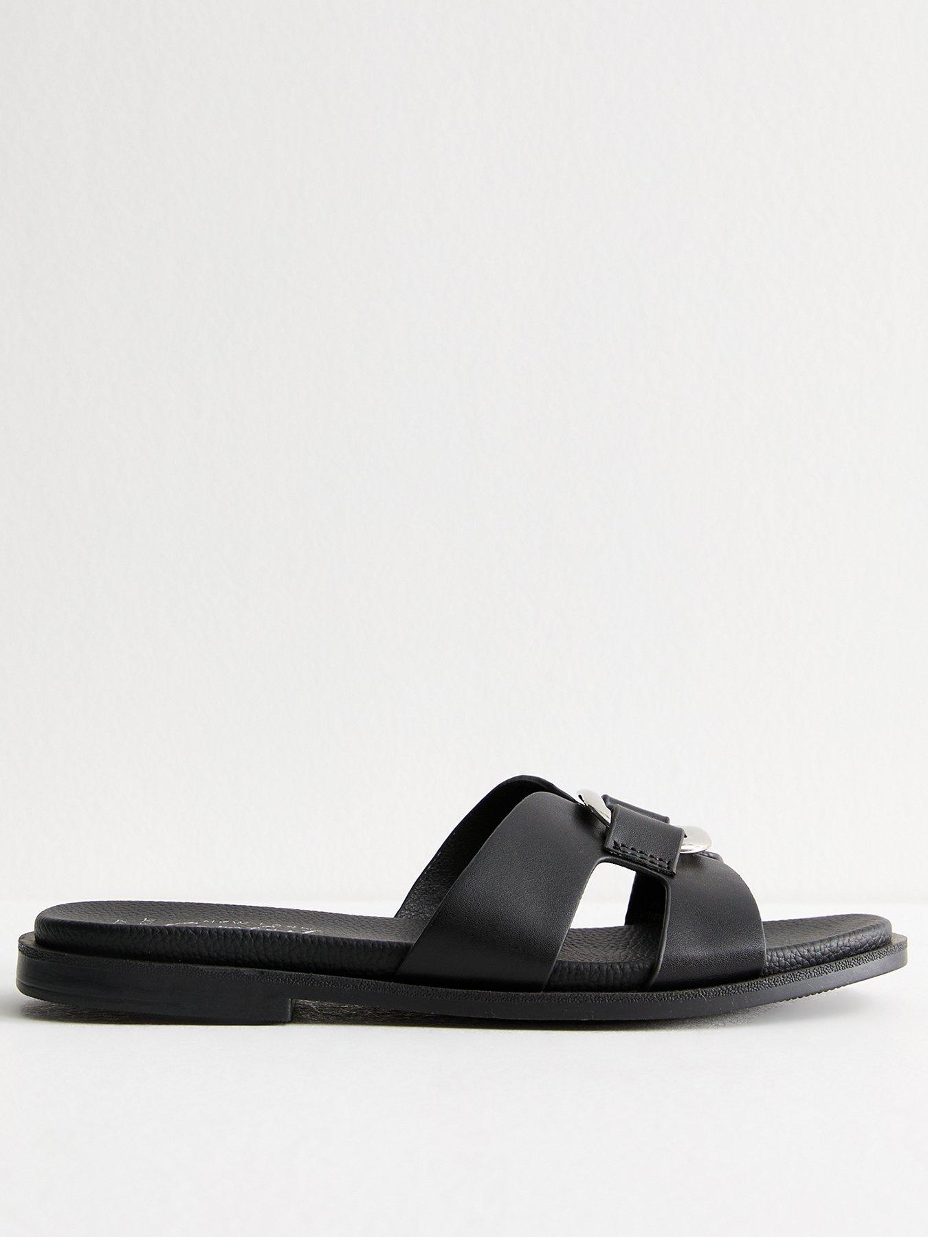 undefined Wide Fit Black Faux Leather Mule Sandals
