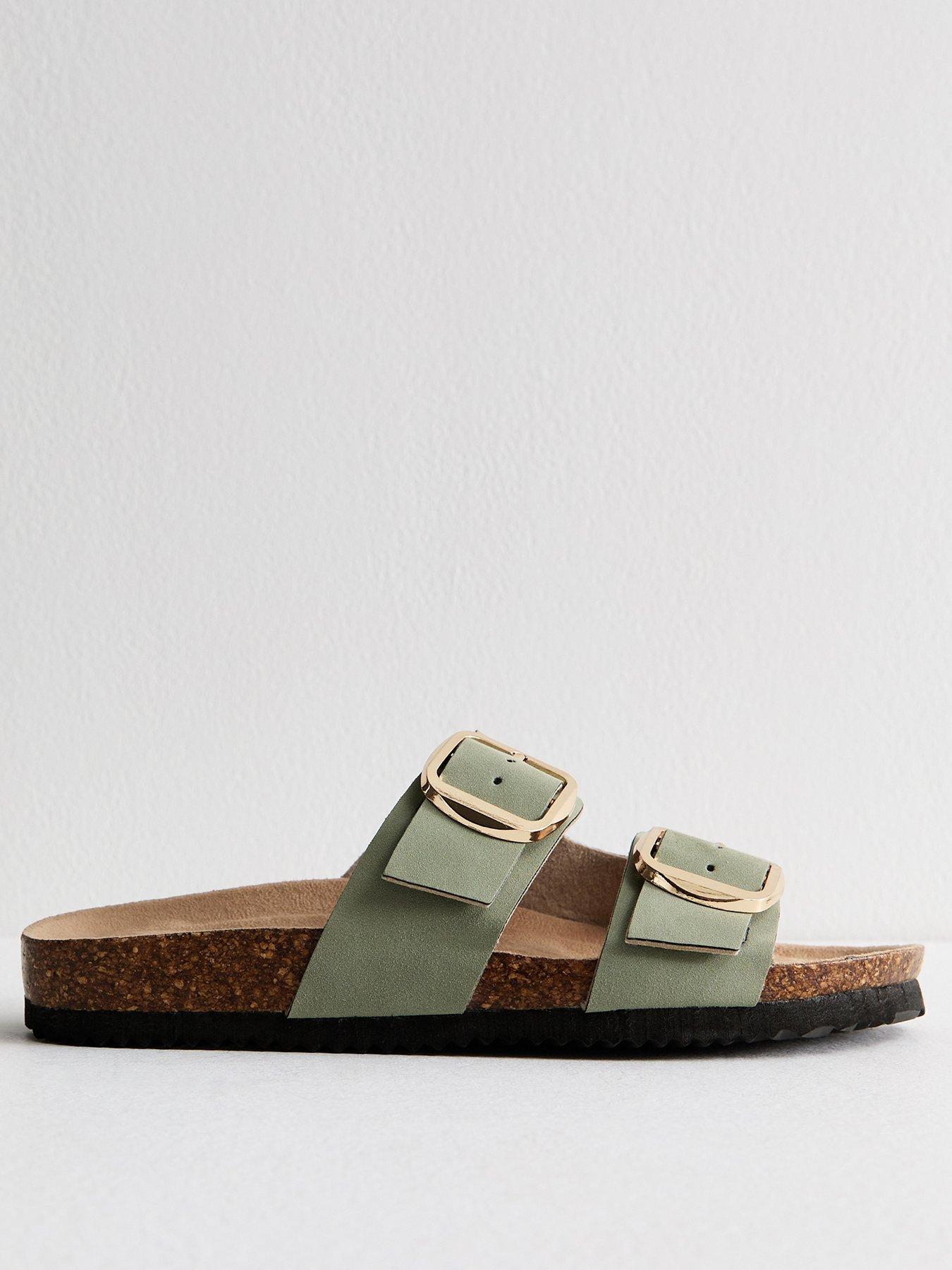 undefined Mint Faux Suede Buckled Strap Sandals - Green