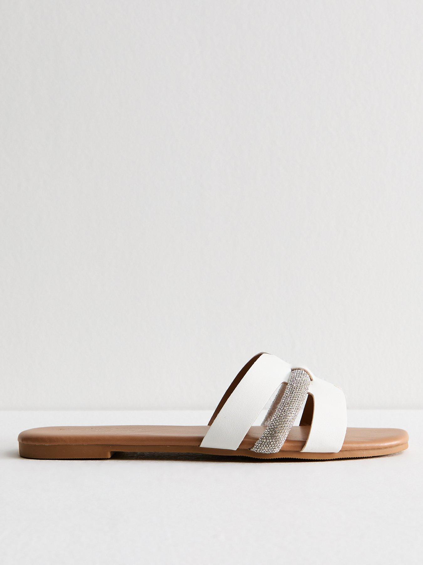 undefined White Embellished Faux Leather Sandals