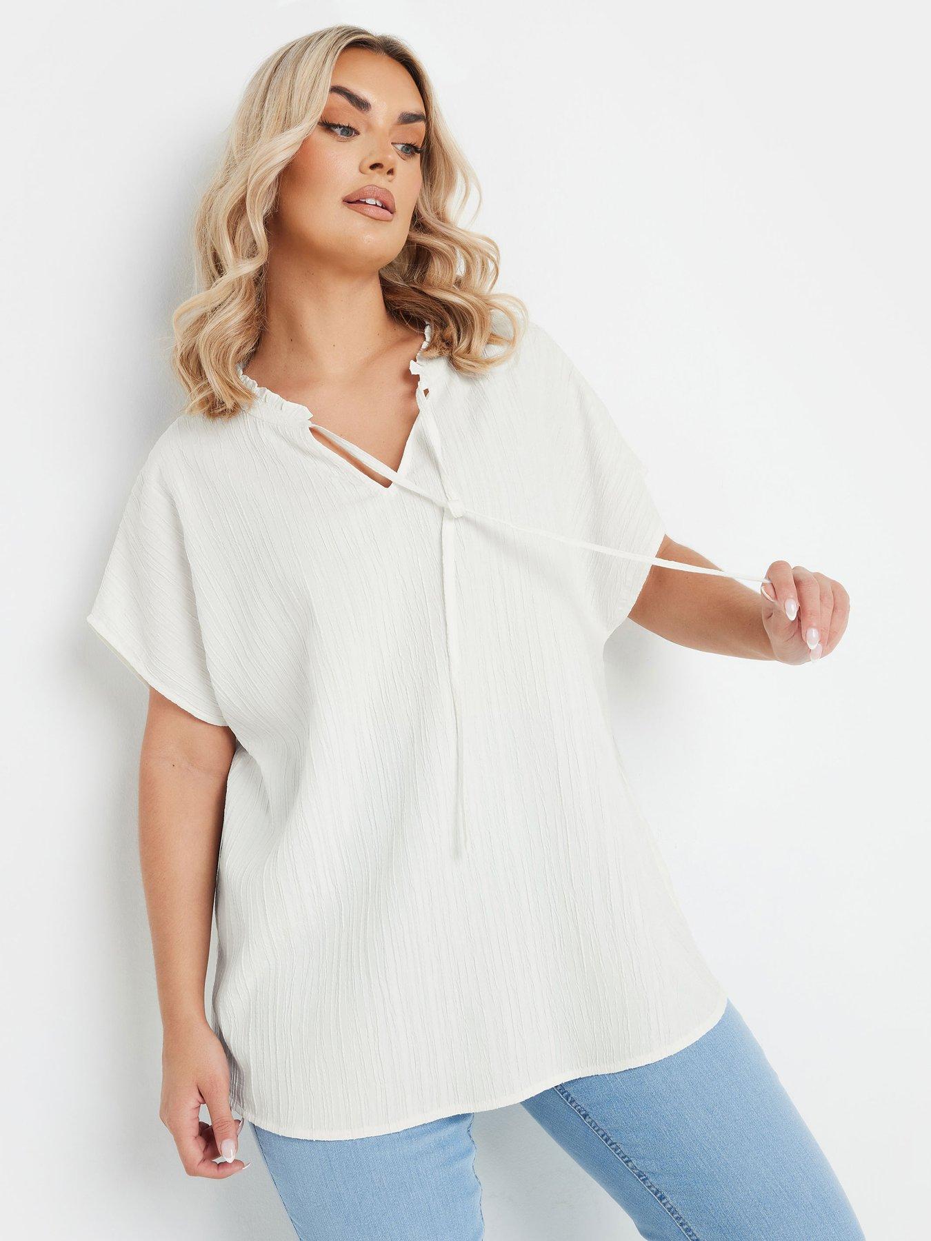 undefined Curve Texture Frill Neck Top - Natural