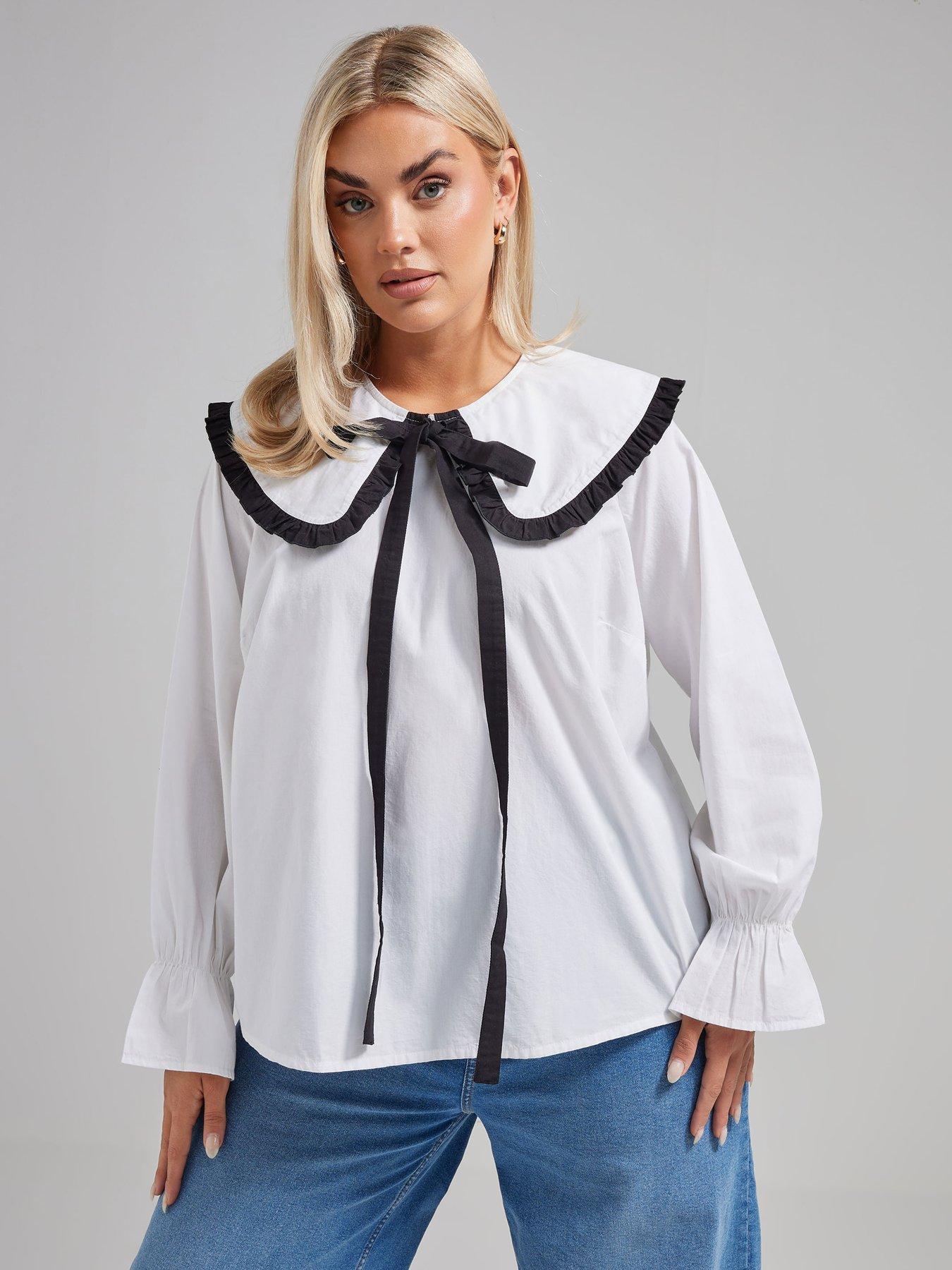 undefined Curve Trim Collar Blouse - White