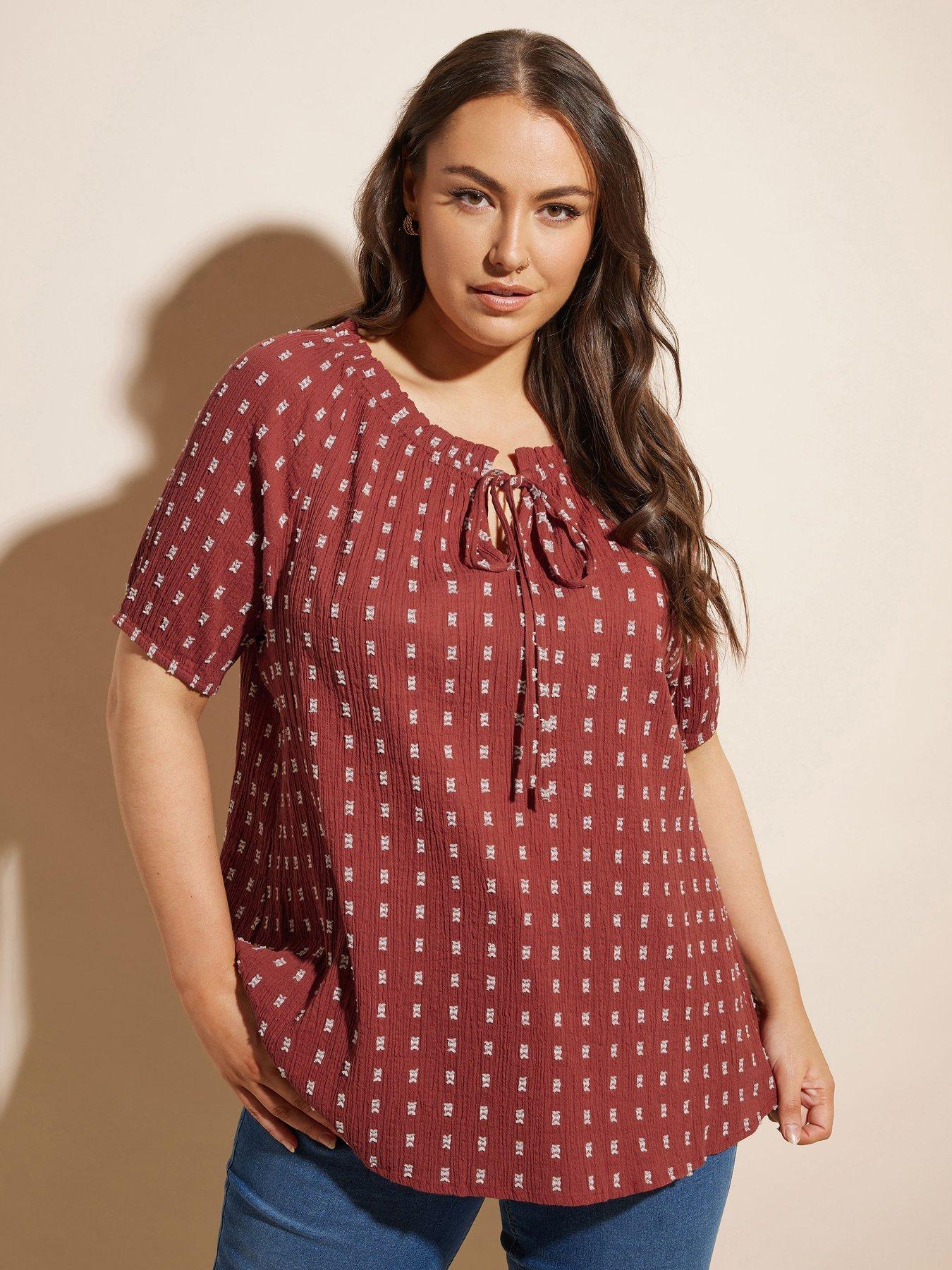undefined Curve Swiss Dot Short Sleeve Boho Top - Rust Orange
