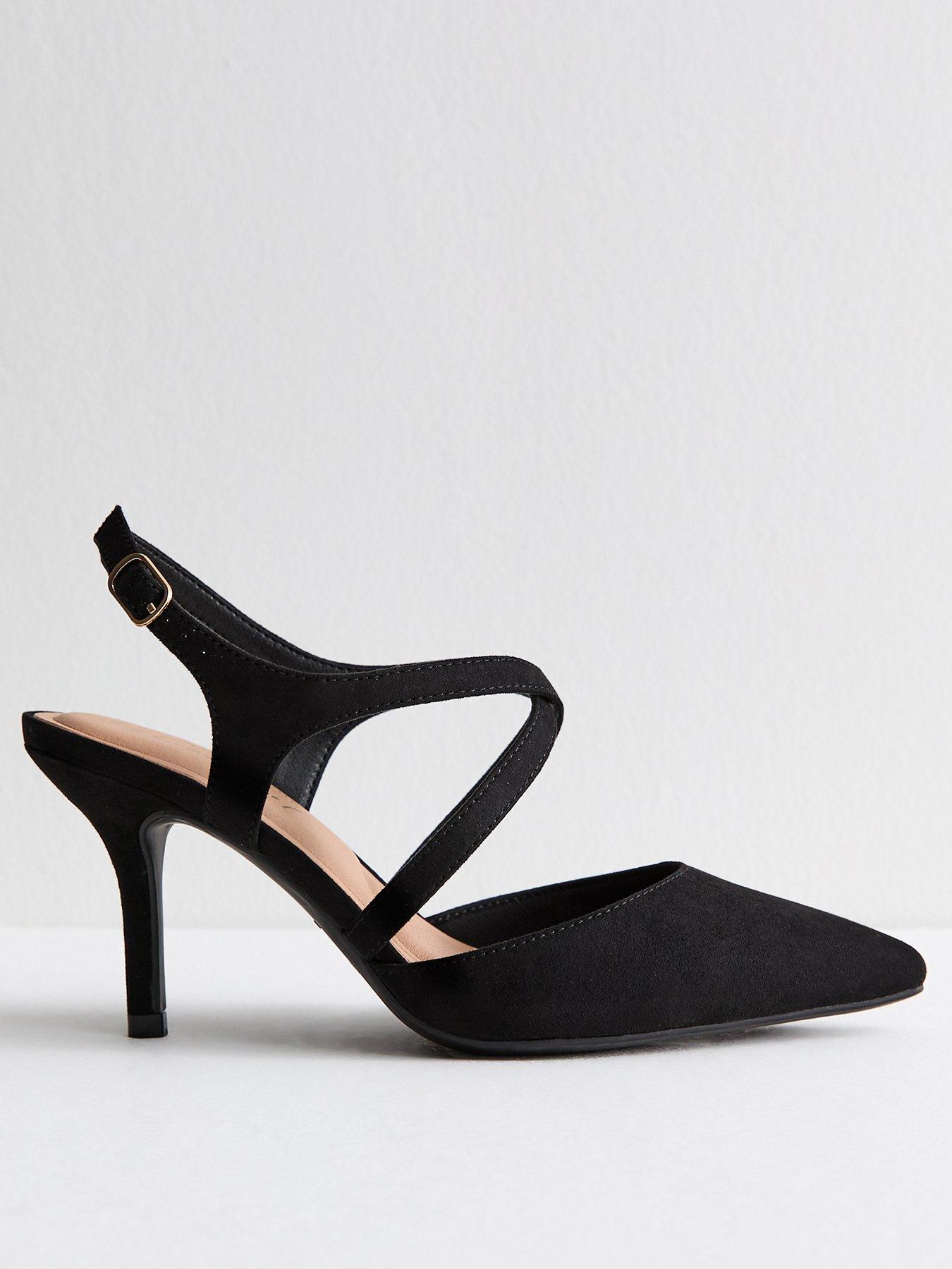 undefined Wide Fit Faux Suede Crossover Strap Pumps - Black