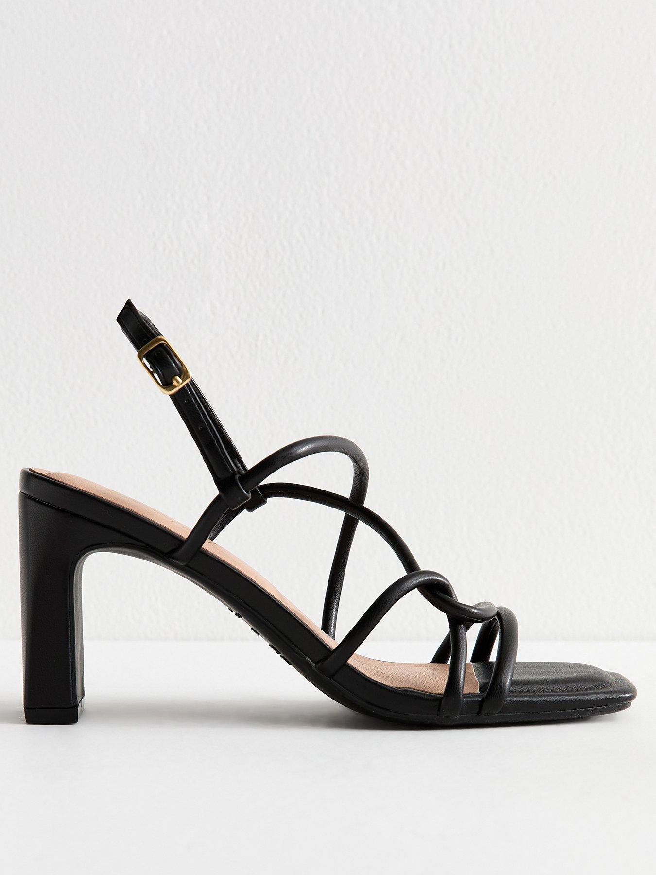 undefined Faux Leather Block Heel Sandals - Black