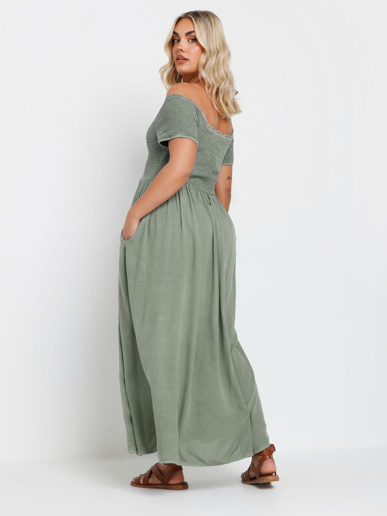 Image 2 of 4 of Yours Curve Shirred Bardot Chambray Dress