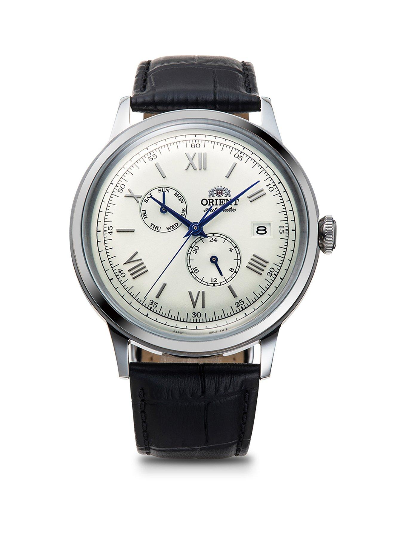 Orient Bambino Automatic Multi Dial 40mm Silver Dial Stainless Steel Case Black Leather Strap