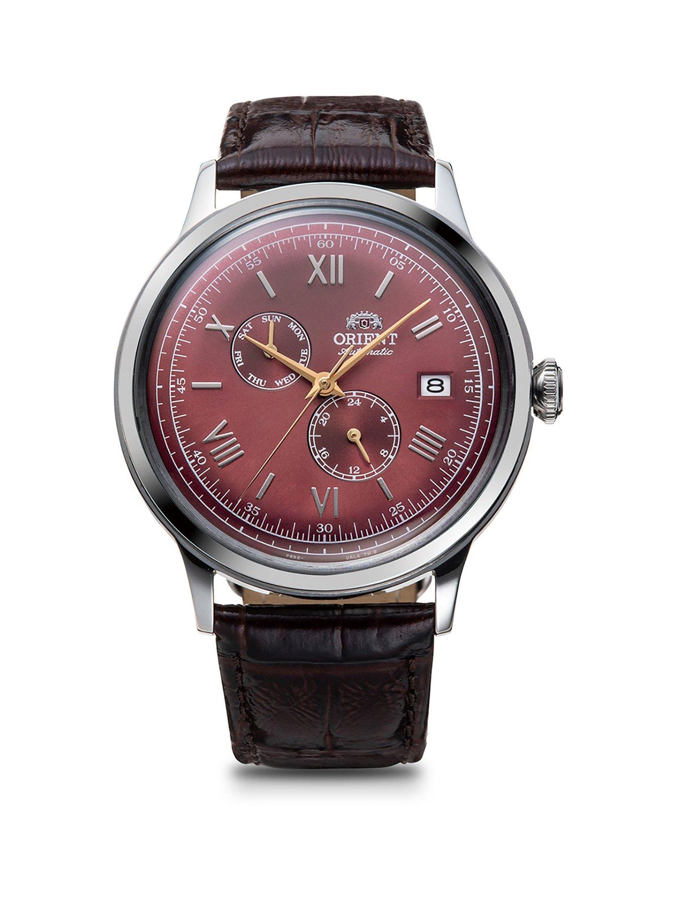 undefined Bambino Automatic Multi Dial 40mm Red Dial Stainless Steel Case Brown Leather Strap