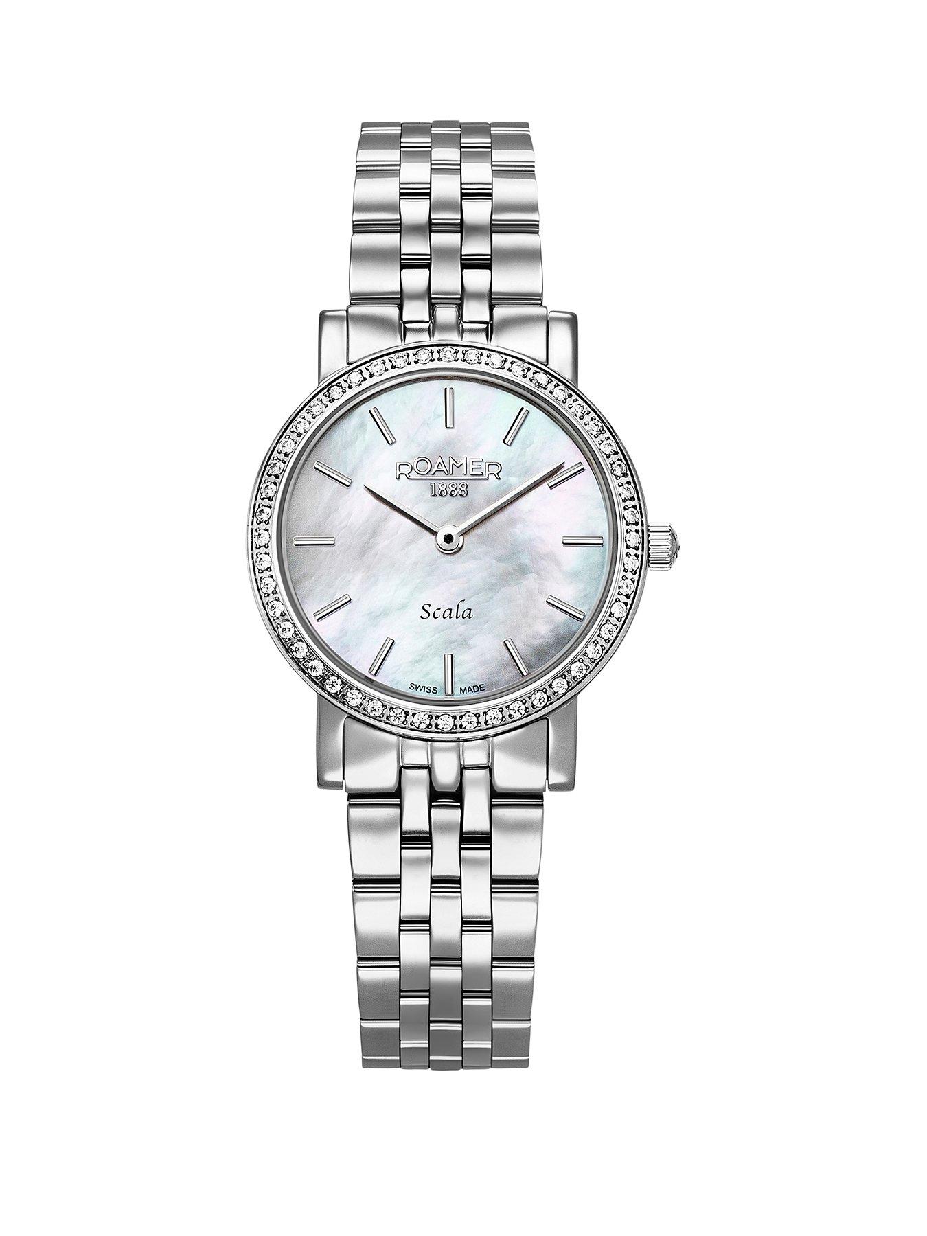undefined Swiss Made Ladies Scala Watch with MOP Dial Stainless Steel Case and Bracelet Crystal set Bezel
