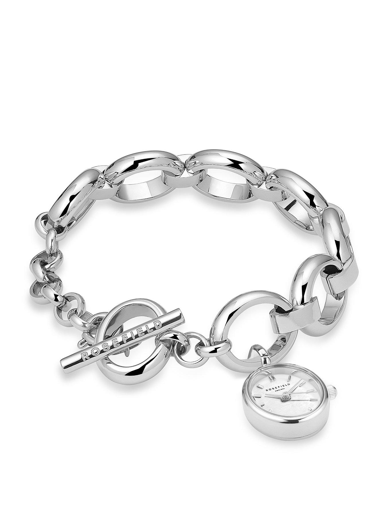 undefined Oval Charm Chain Watch with Silver Dial in a Silver Colour Case and Stainless Steel Bracelet