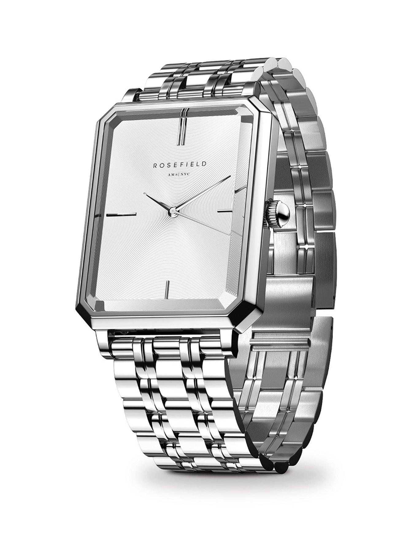Image 2 of 7 of Rosefield Octagon Silver Sunray Dial in a Silver IP Case and Stainless Steel Bracelet