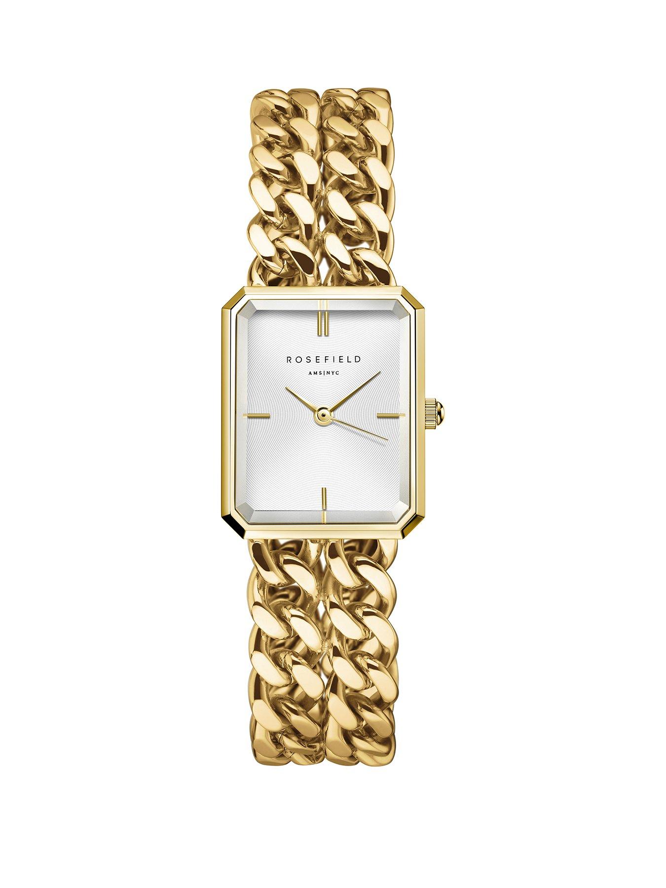 undefined Octagon Double Curb Chain Watch Studio Edition with Silver Dial in Gold IP.