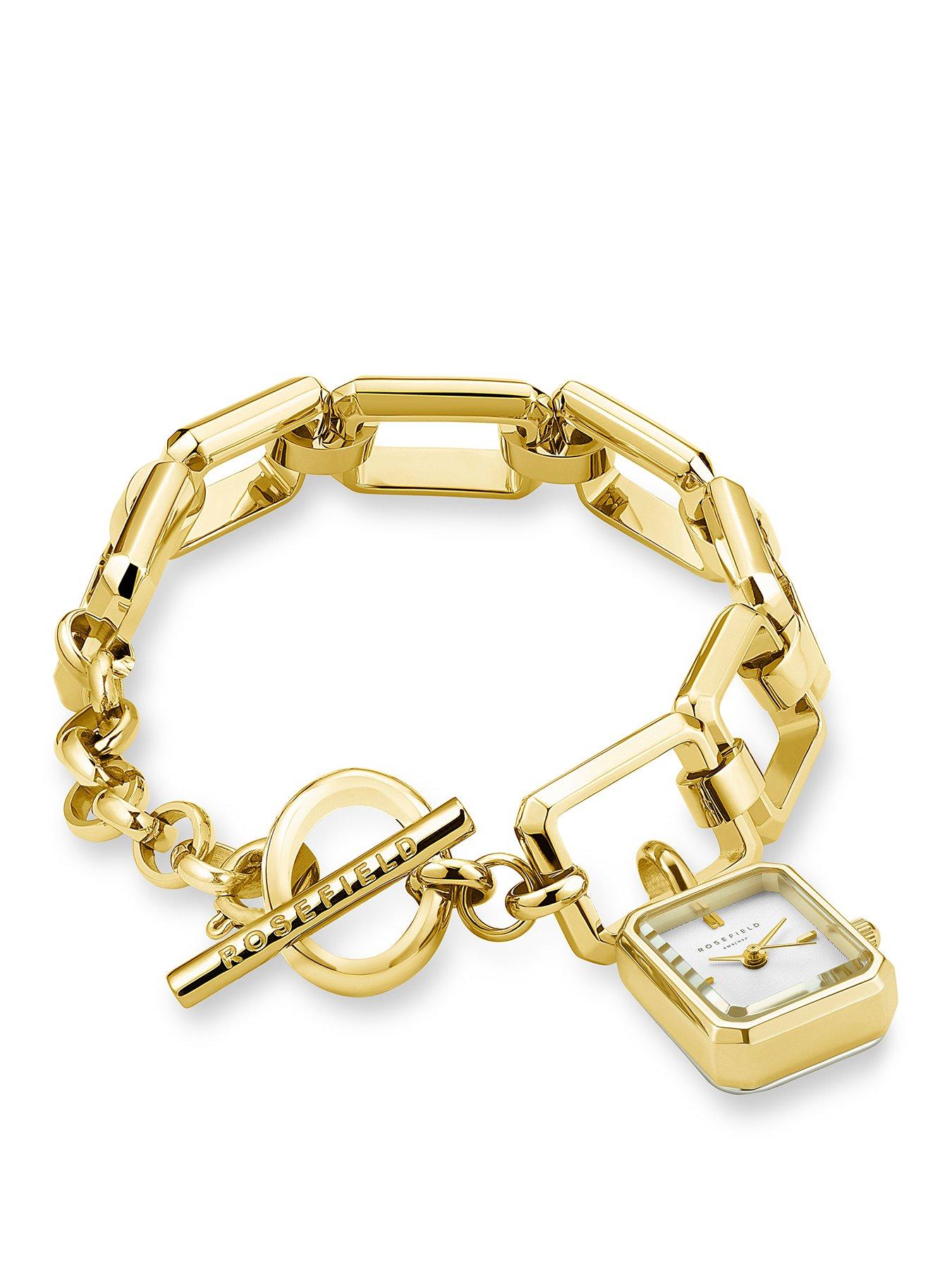 undefined Octagon Charm Chain Watch with Silver Dial in a Gold IP Case and Stainless Steel Bracelet