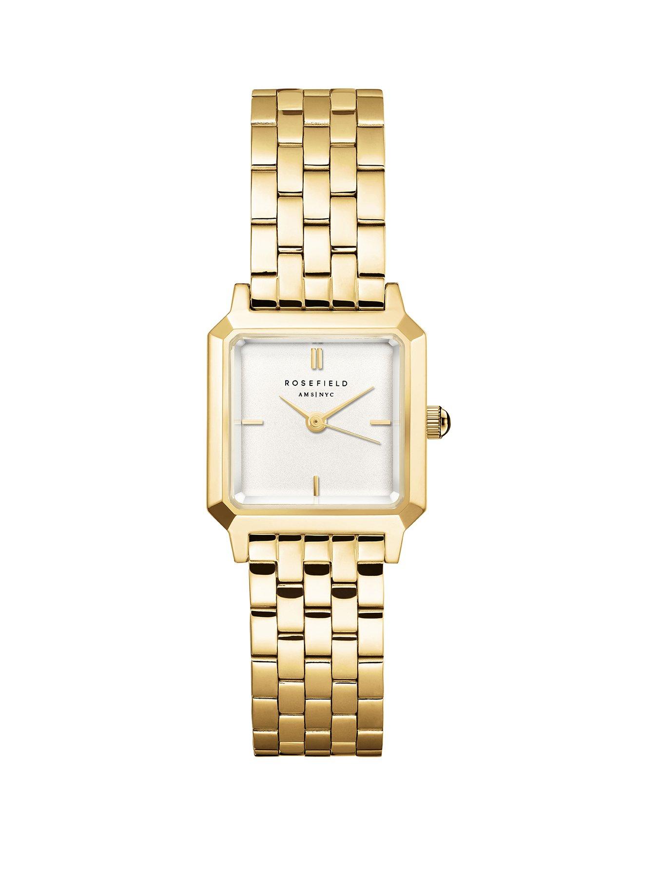 Rosefield Boxelle Silver Sunray Dial Watch in Gold IP