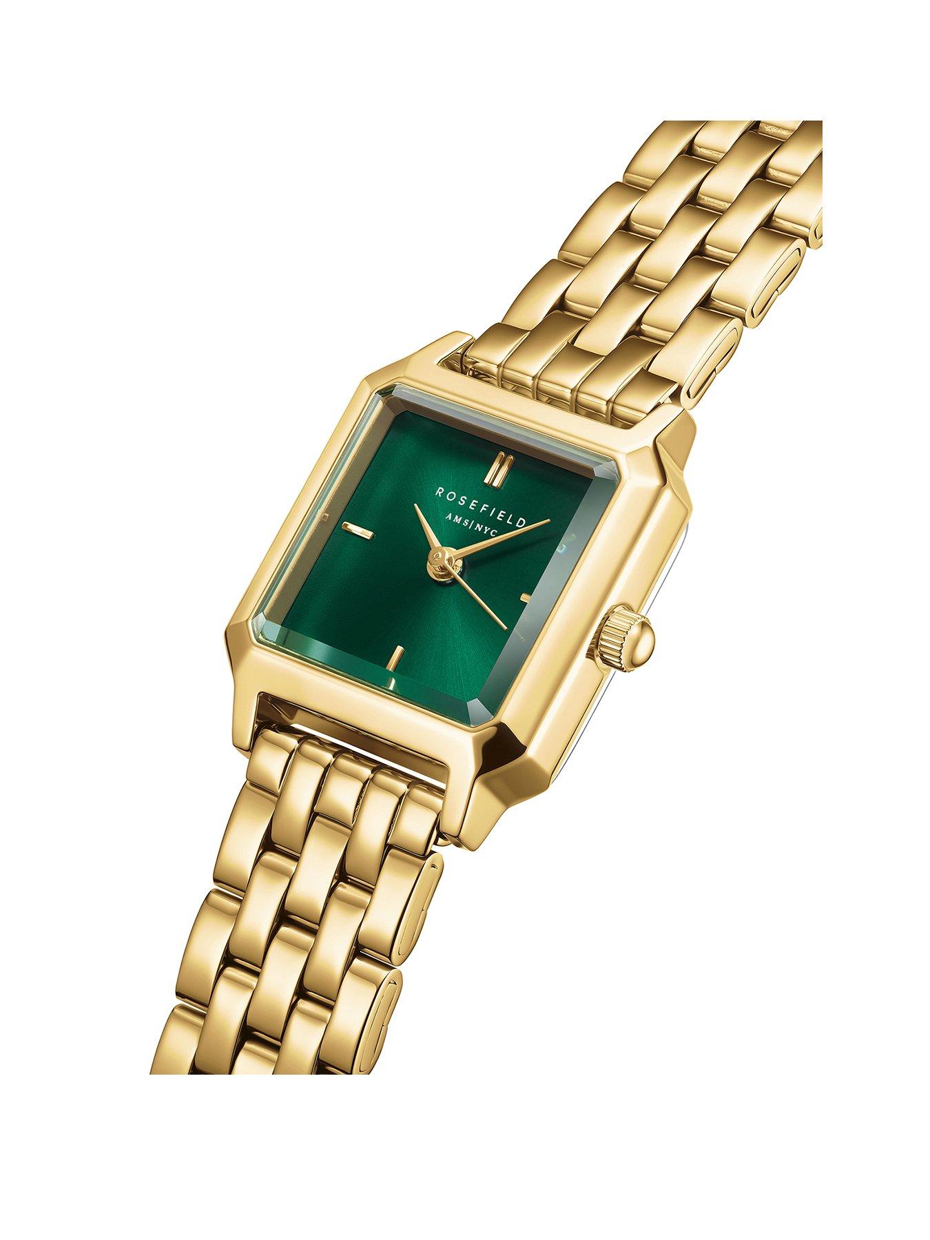 Rosefield Boxelle Green Sunray Dial in Gold IP Very