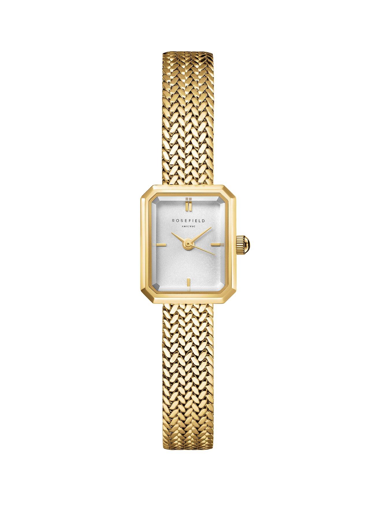 undefined Mini's Octagon Watch with a Silver Sunray Dial Gold IP Mesh