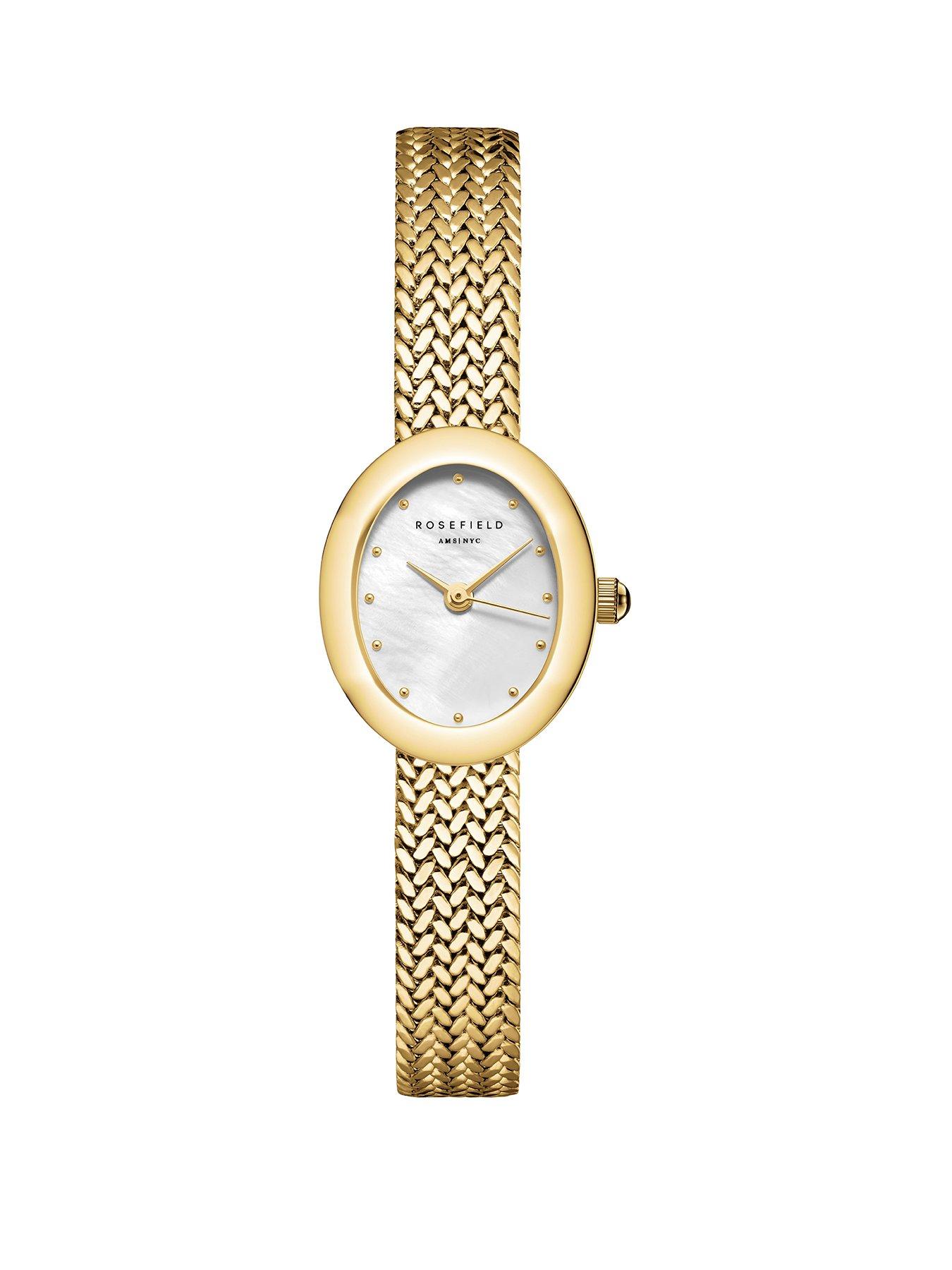 undefined Mini's Oval Watch with a Silver Sunray Dial Gold IP Mesh