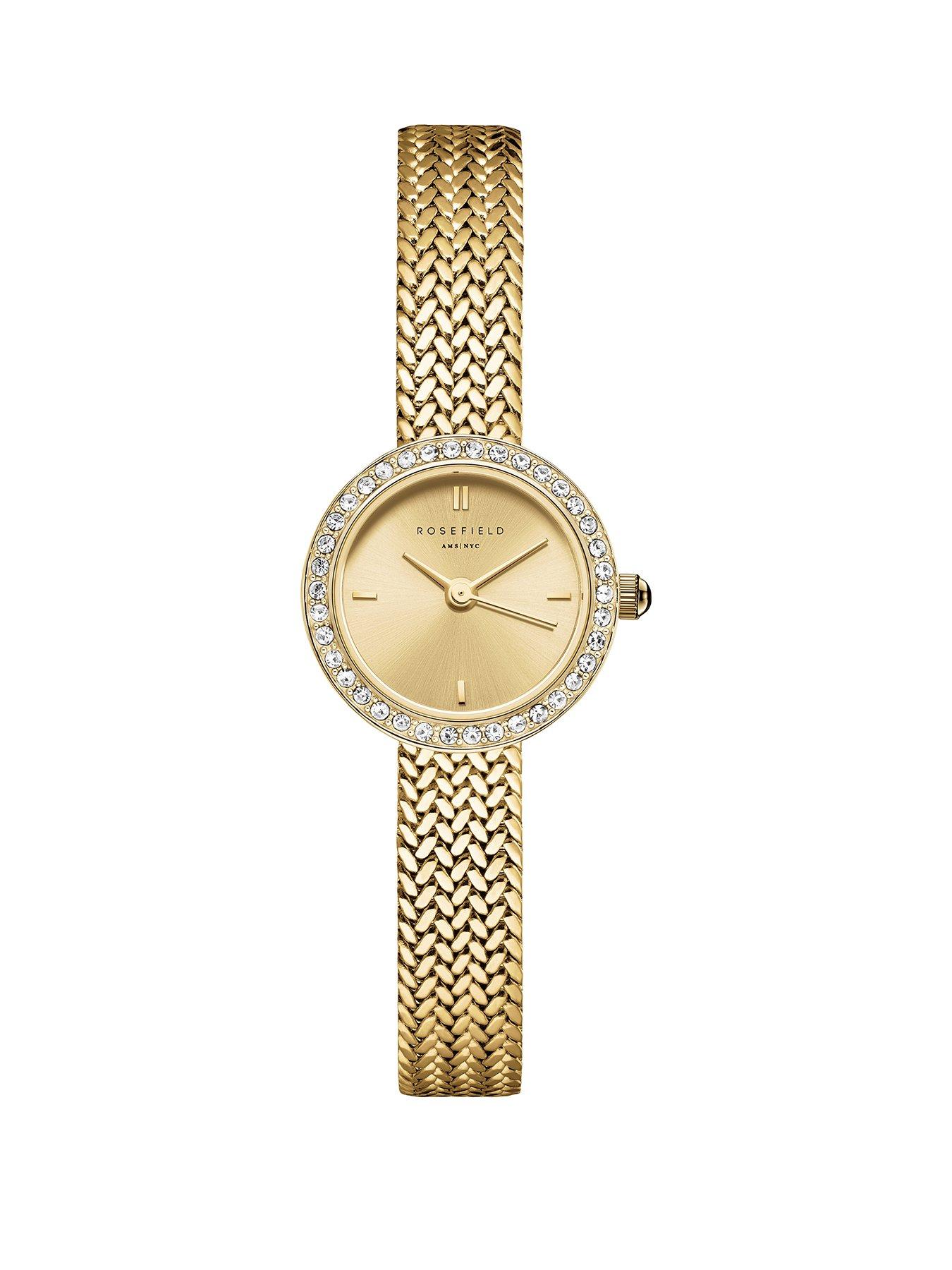 undefined Mini's Round Watch with a Gold Sunray Dial Gold IP Mesh and Stone set Bezel