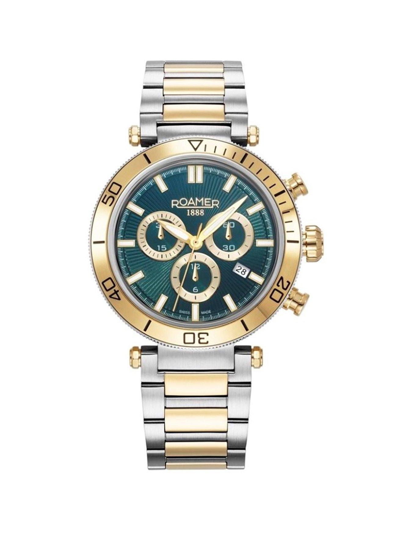 undefined Swiss Made Men's Toscana Watch with Gold IP Bi-Colour Stainless Steel Case and Bracelet and Green Dial
