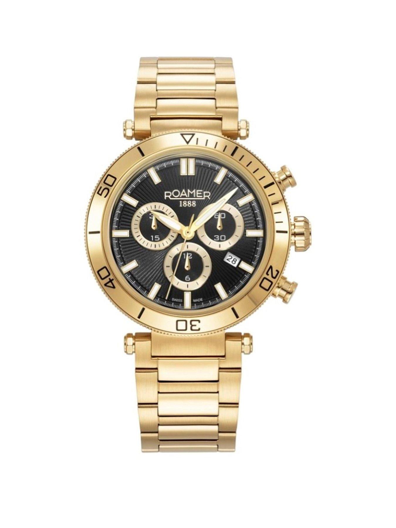 undefined Swiss Made Men's Toscana Watch with Gold IP Stainless Steel Case and Bracelet and Black Dial