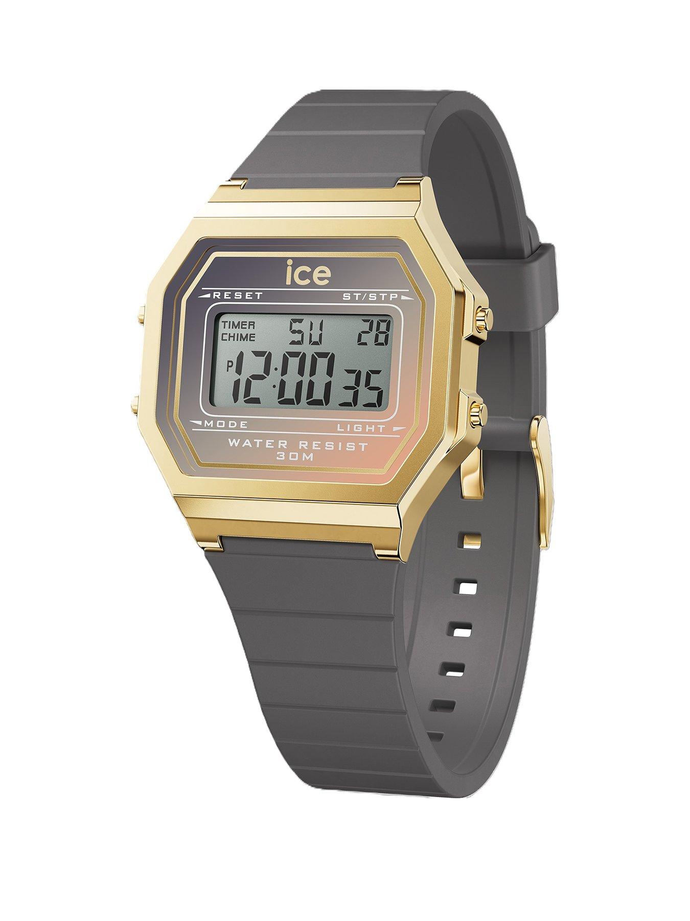 Product photograph of Ice Watch Ice-watch Retro Digi Gold Case Grey Dial Grey Silcone Strap 32mm Digital Watch from very.co.uk