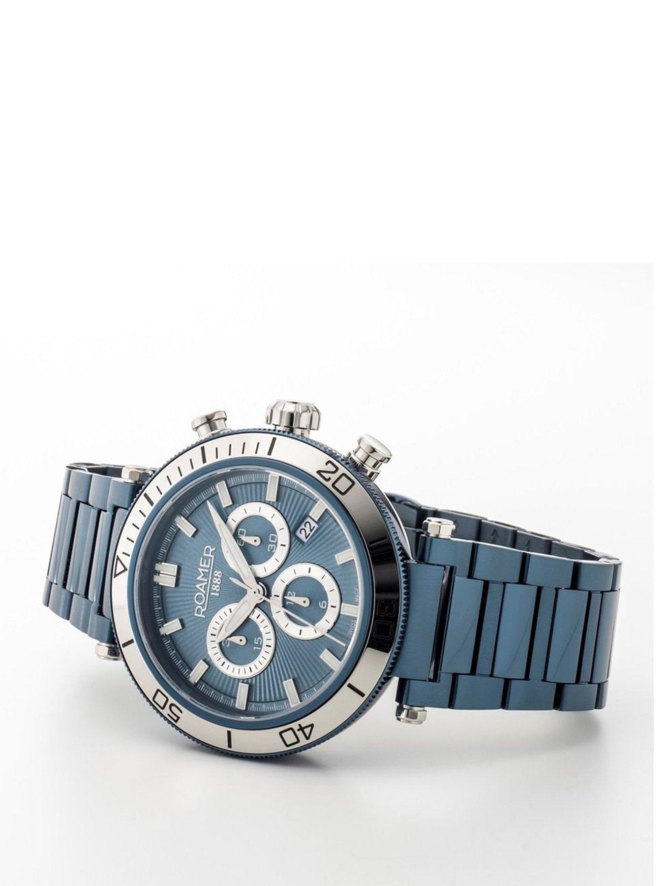 Image 2 of 5 of Roamer of Switzerland Swiss Made Men's Toscana Watch with Blue IP Stainless Steel Case and Bracelet and Blue Dial