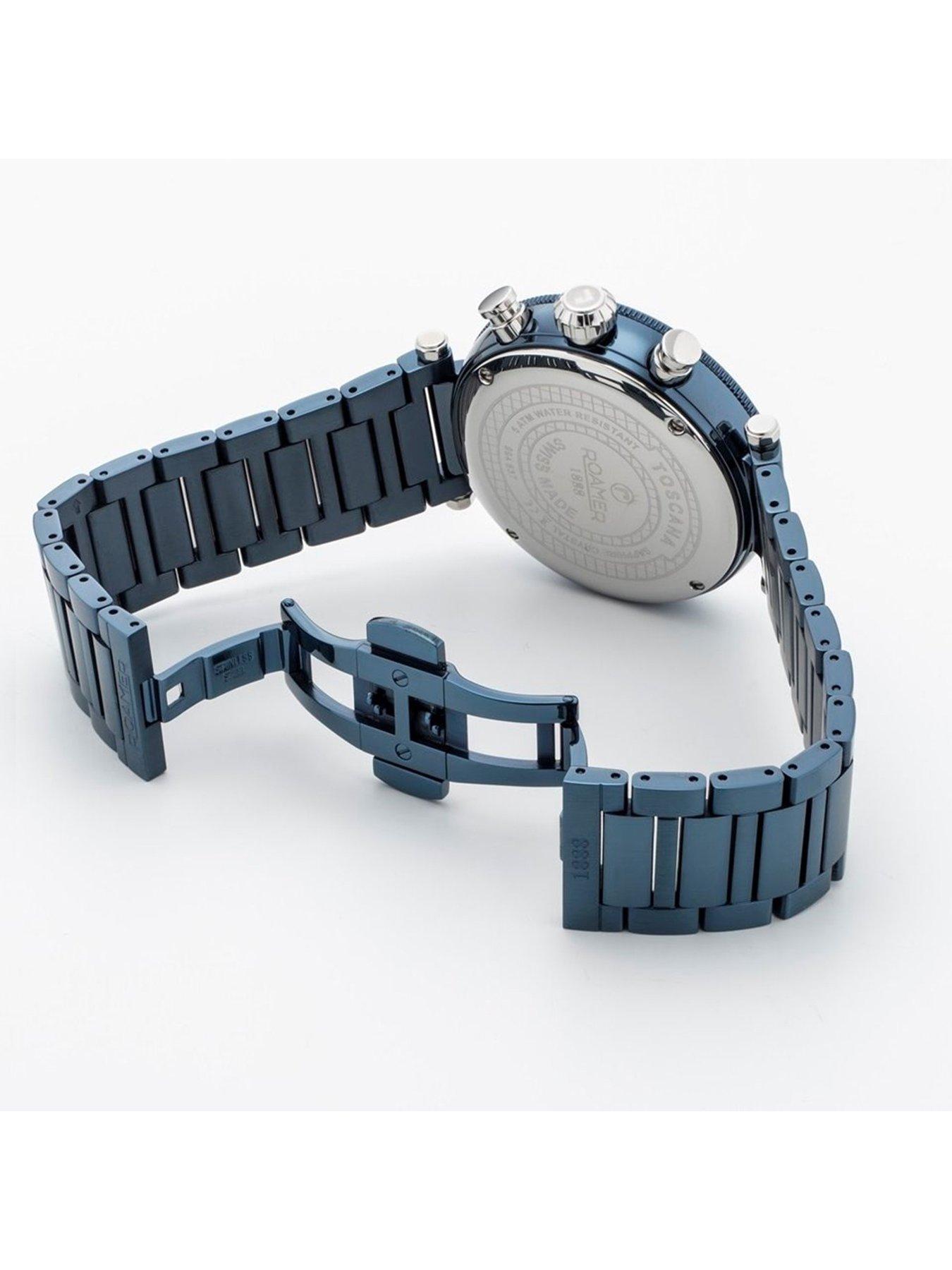 Image 4 of 5 of Roamer of Switzerland Swiss Made Men's Toscana Watch with Blue IP Stainless Steel Case and Bracelet and Blue Dial