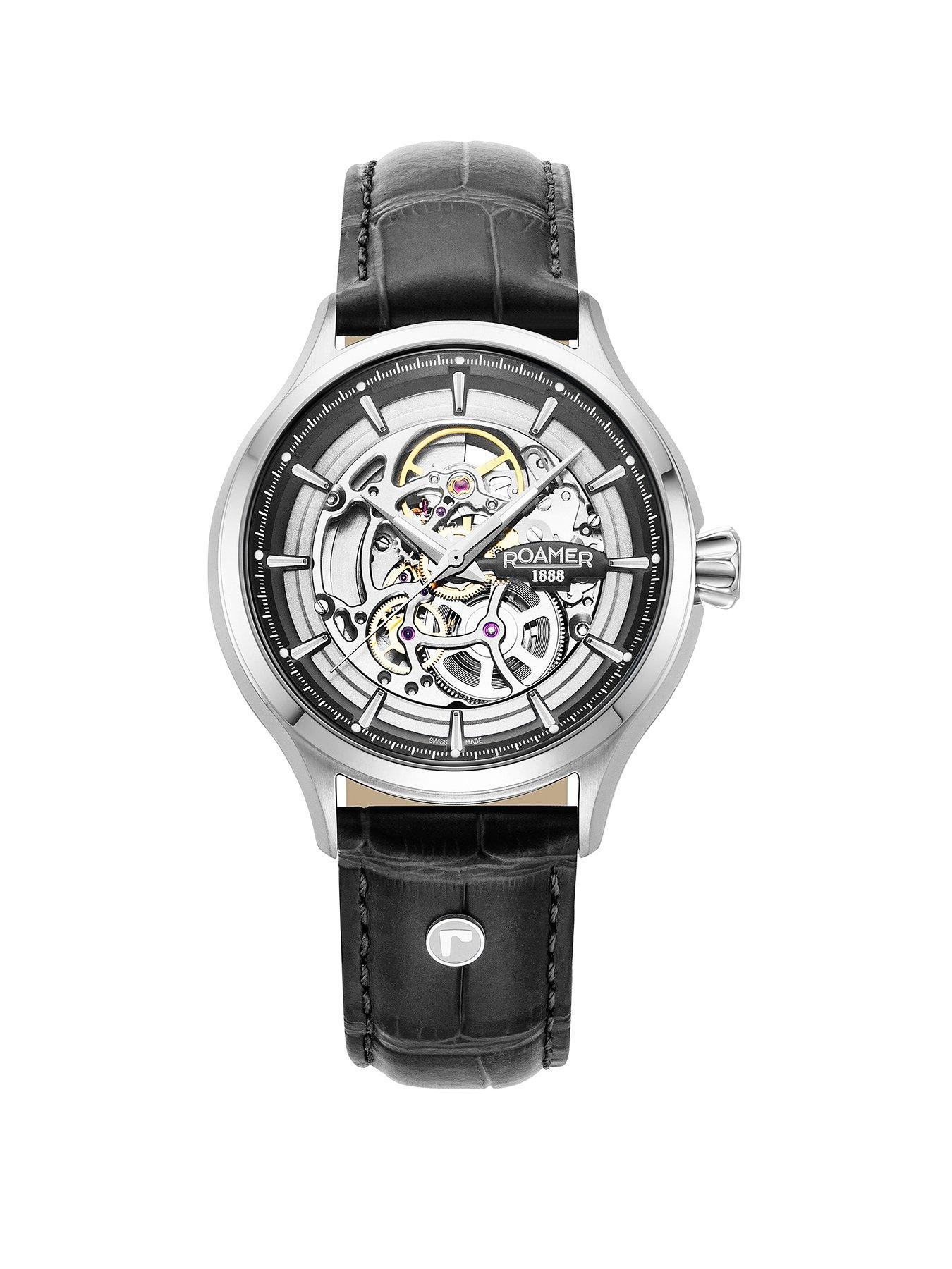 Roamer of Switzerland Swiss Made Competence Skeleton IV automatic watch with Stainless Steel Case and Black Leather Strap