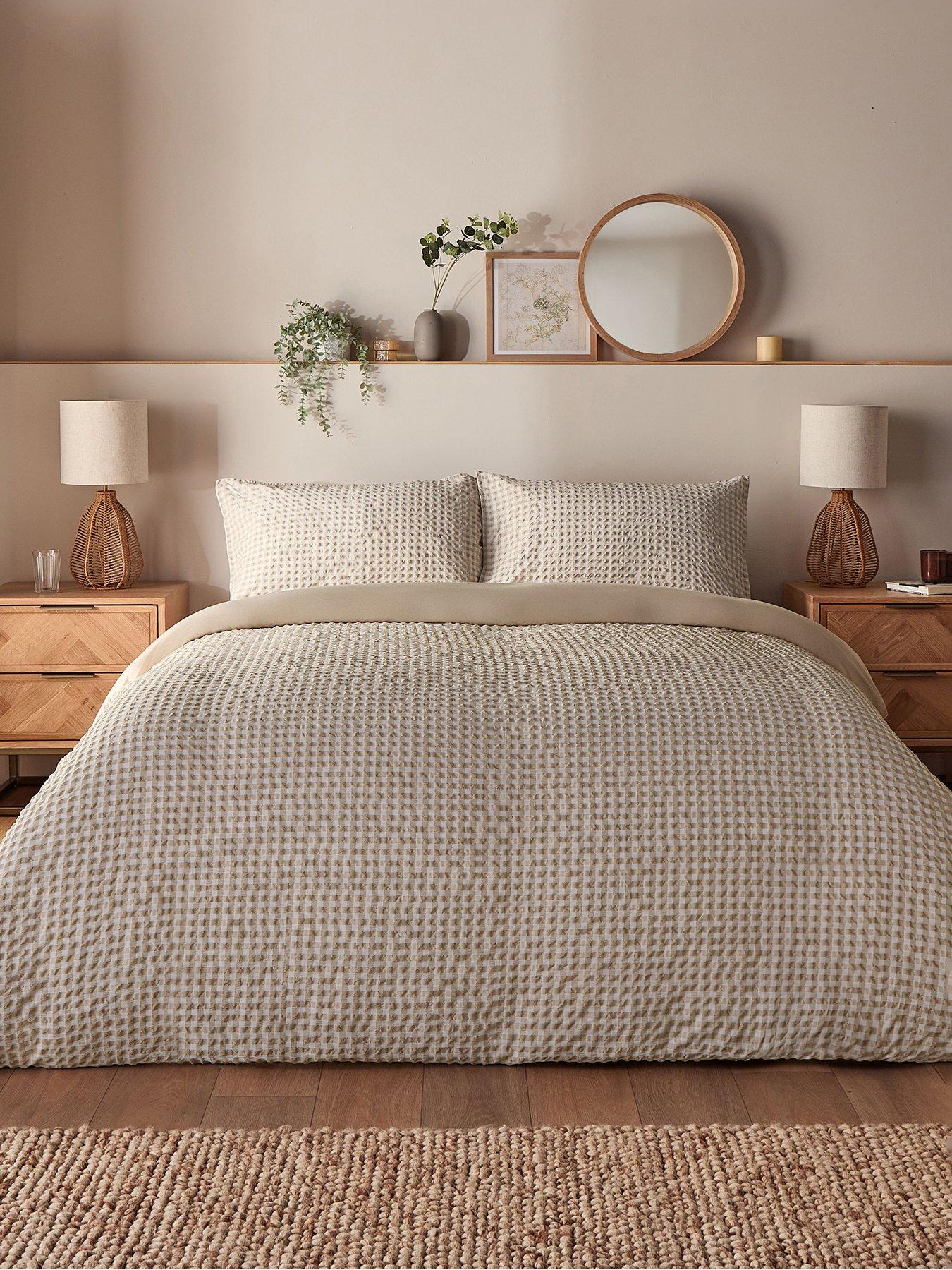 Image 1 of 7 of Silentnight Supersoft Gingham Seersucker Duvet Cover Set - Natural