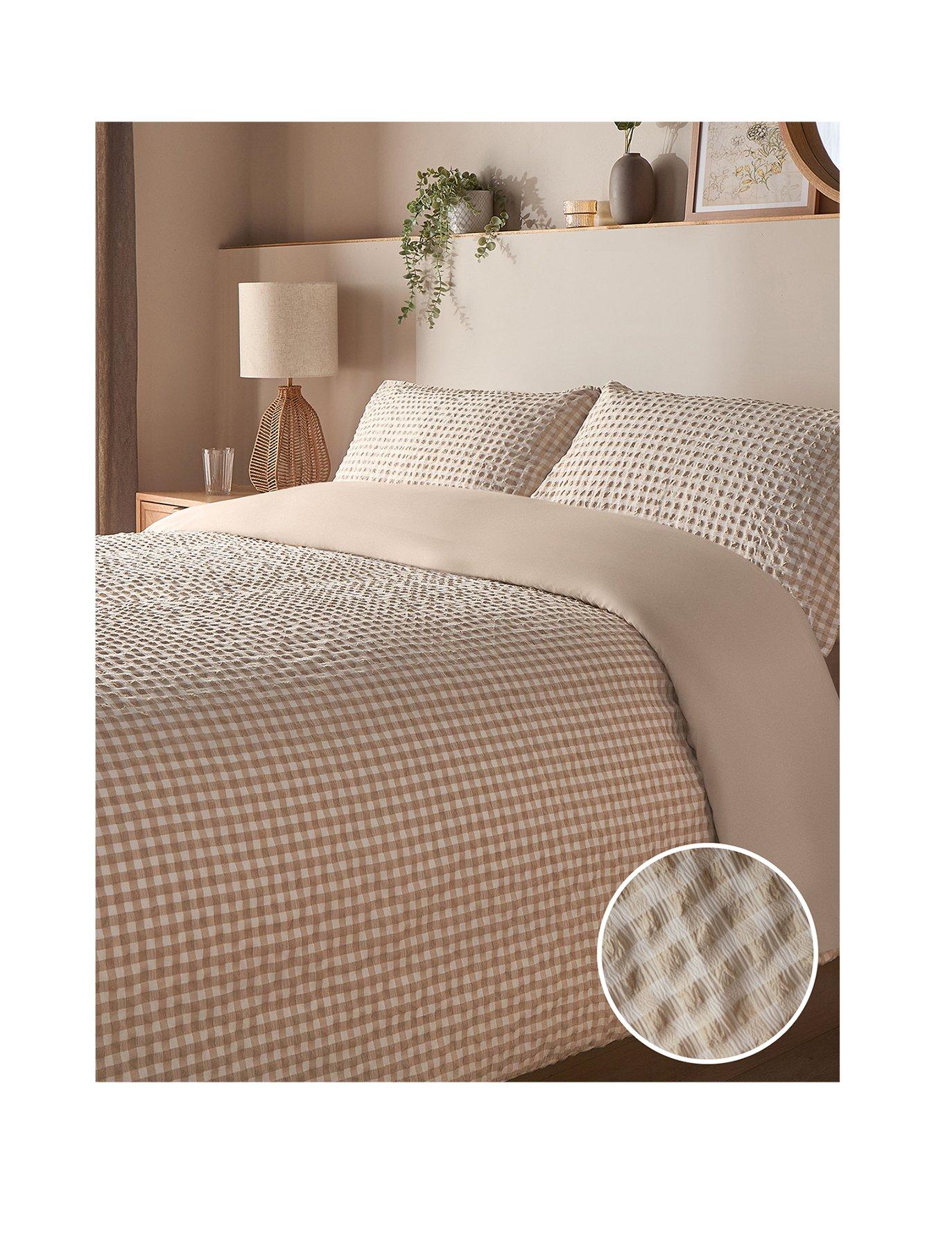 Image 2 of 7 of Silentnight Supersoft Gingham Seersucker Duvet Cover Set - Natural