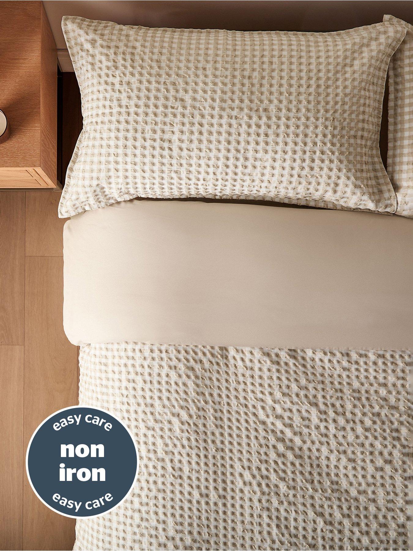 Image 4 of 7 of Silentnight Supersoft Gingham Seersucker Duvet Cover Set - Natural