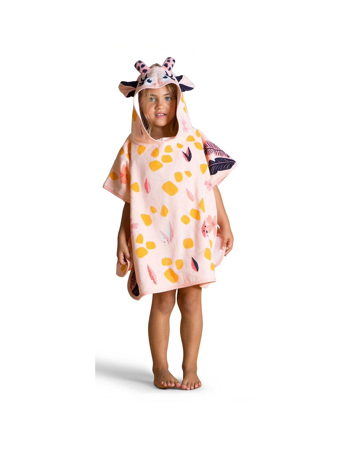 Decathlon Kids Bath Poncho Cotton - Giraffe White Pink - age 3-5 years