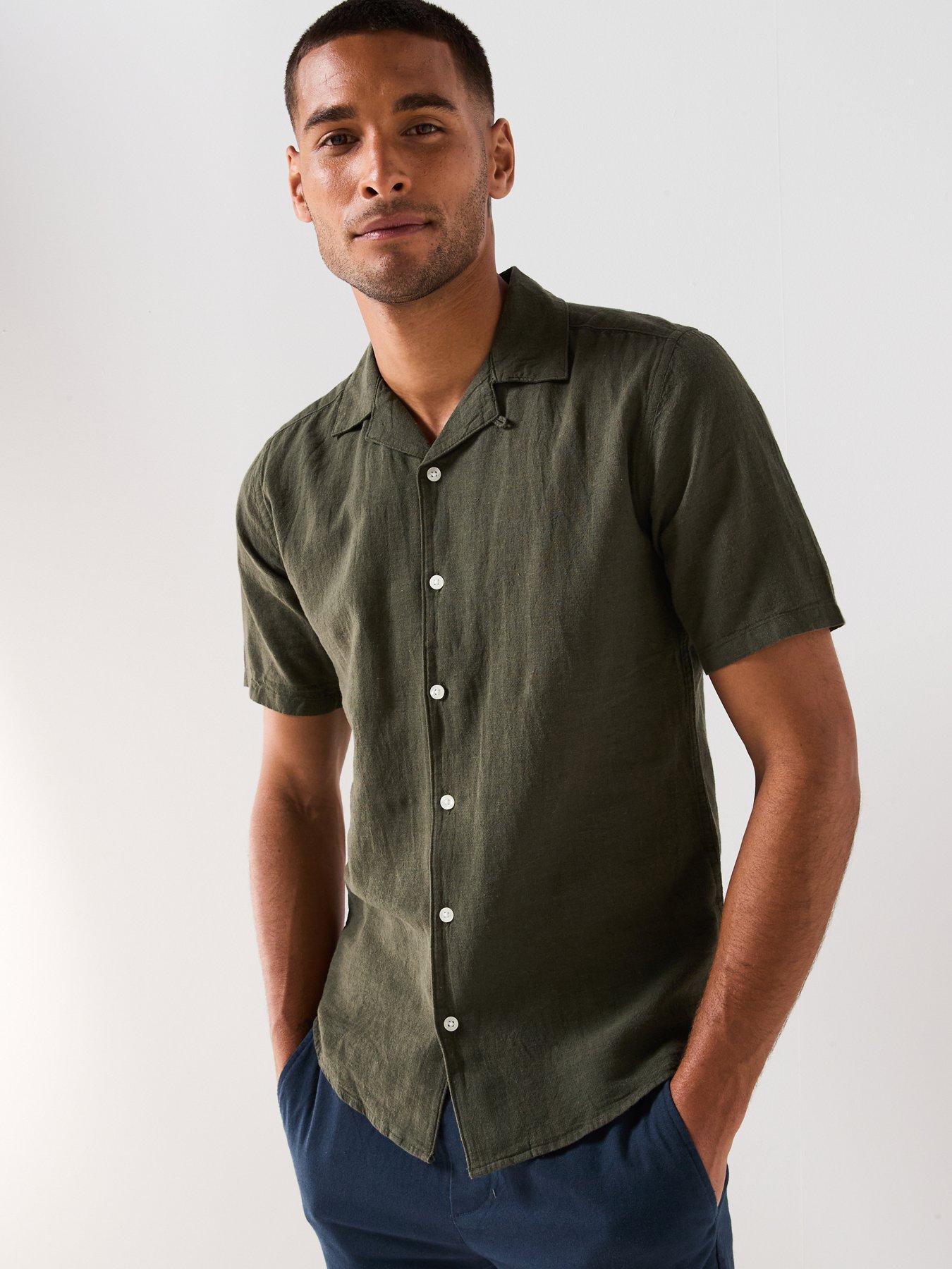 undefined Only & Sons Caiden Slim Fit Short Sleeve Resort Collar Linen Shirt