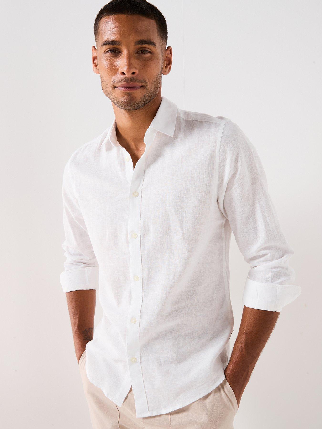 undefined Only & Sons Caiden Slim Fit Long Sleeve Linen Shirt