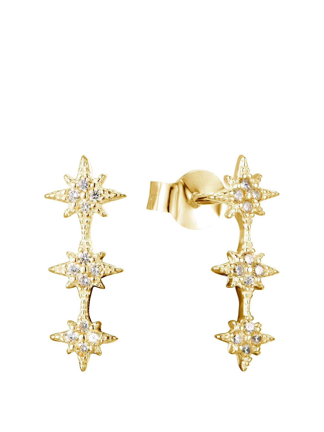 undefined 18ct Gold Plated Sterling Silver Star CZ Climber Studs