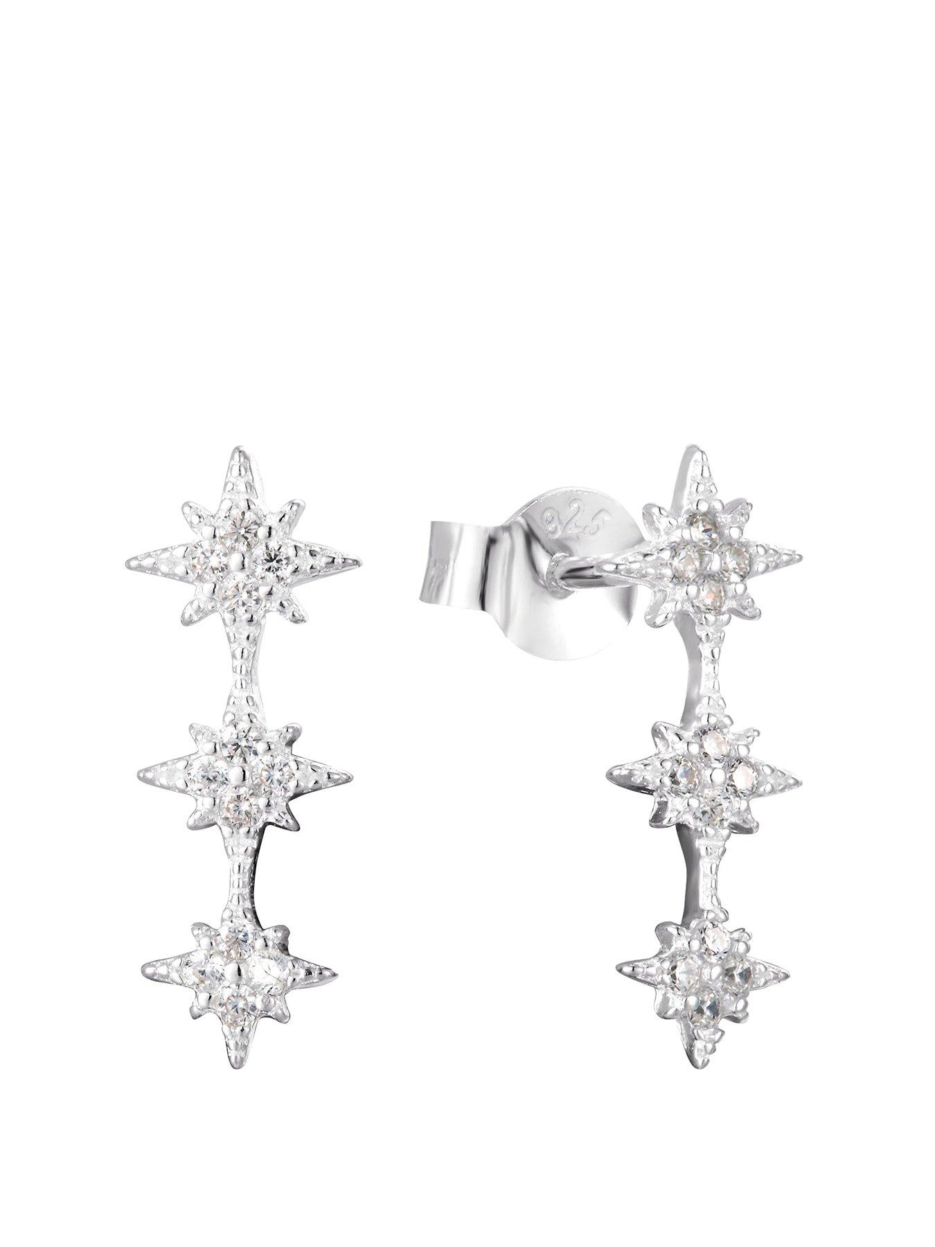 undefined Sterling Silver Star CZ Climber Studs