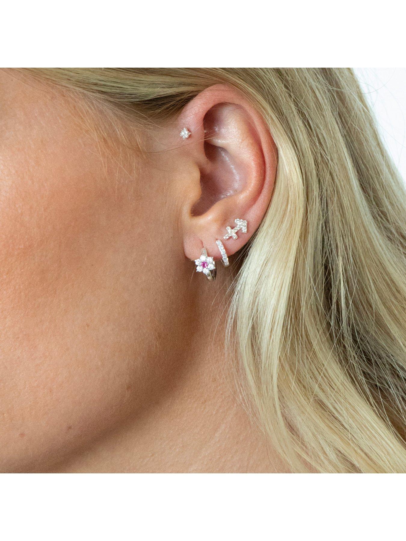 Image 2 of 4 of Seol + Gold Sterling Silver Ruby Flower CZ Huggie Hoops