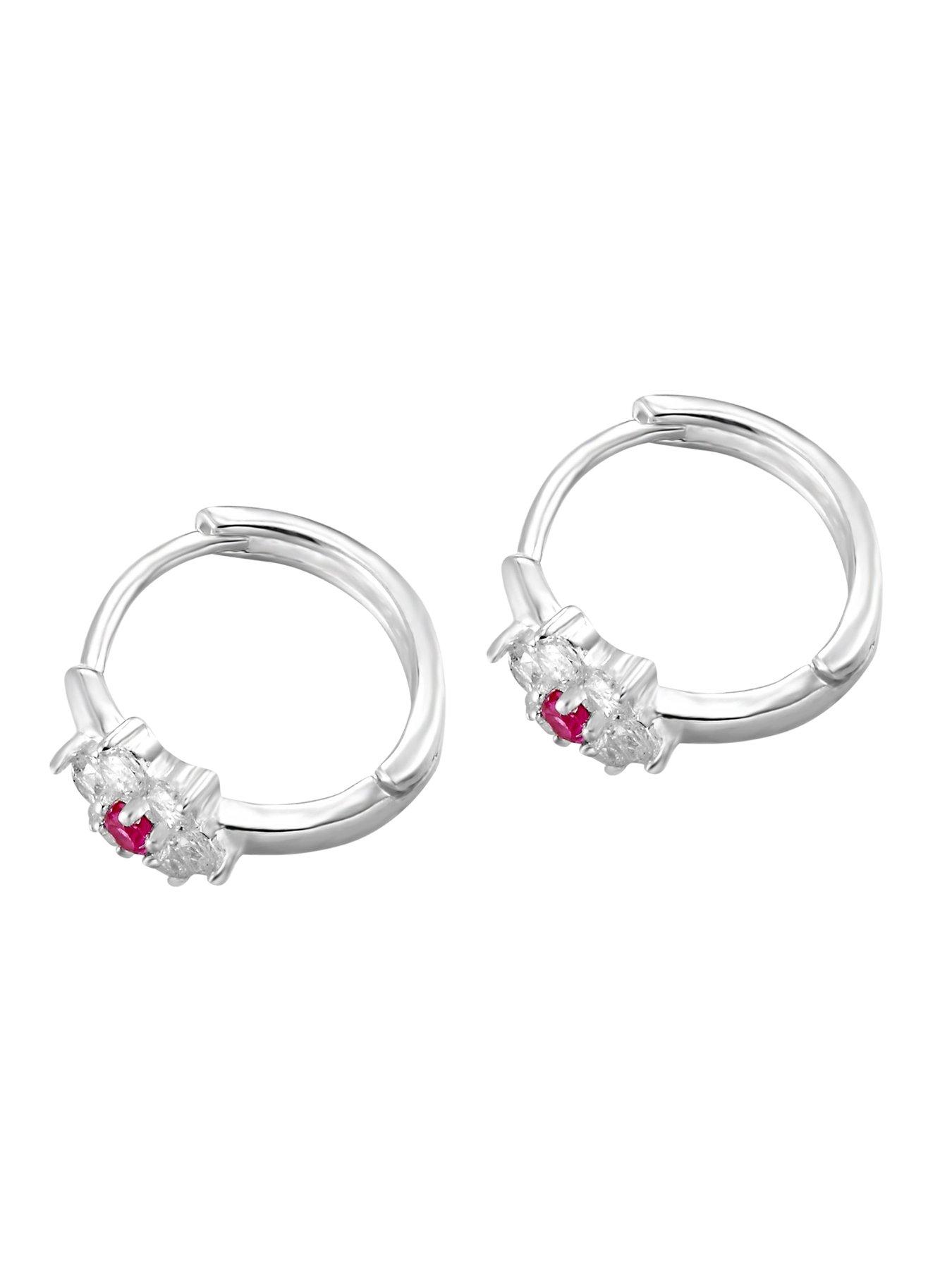 Image 3 of 4 of Seol + Gold Sterling Silver Ruby Flower CZ Huggie Hoops