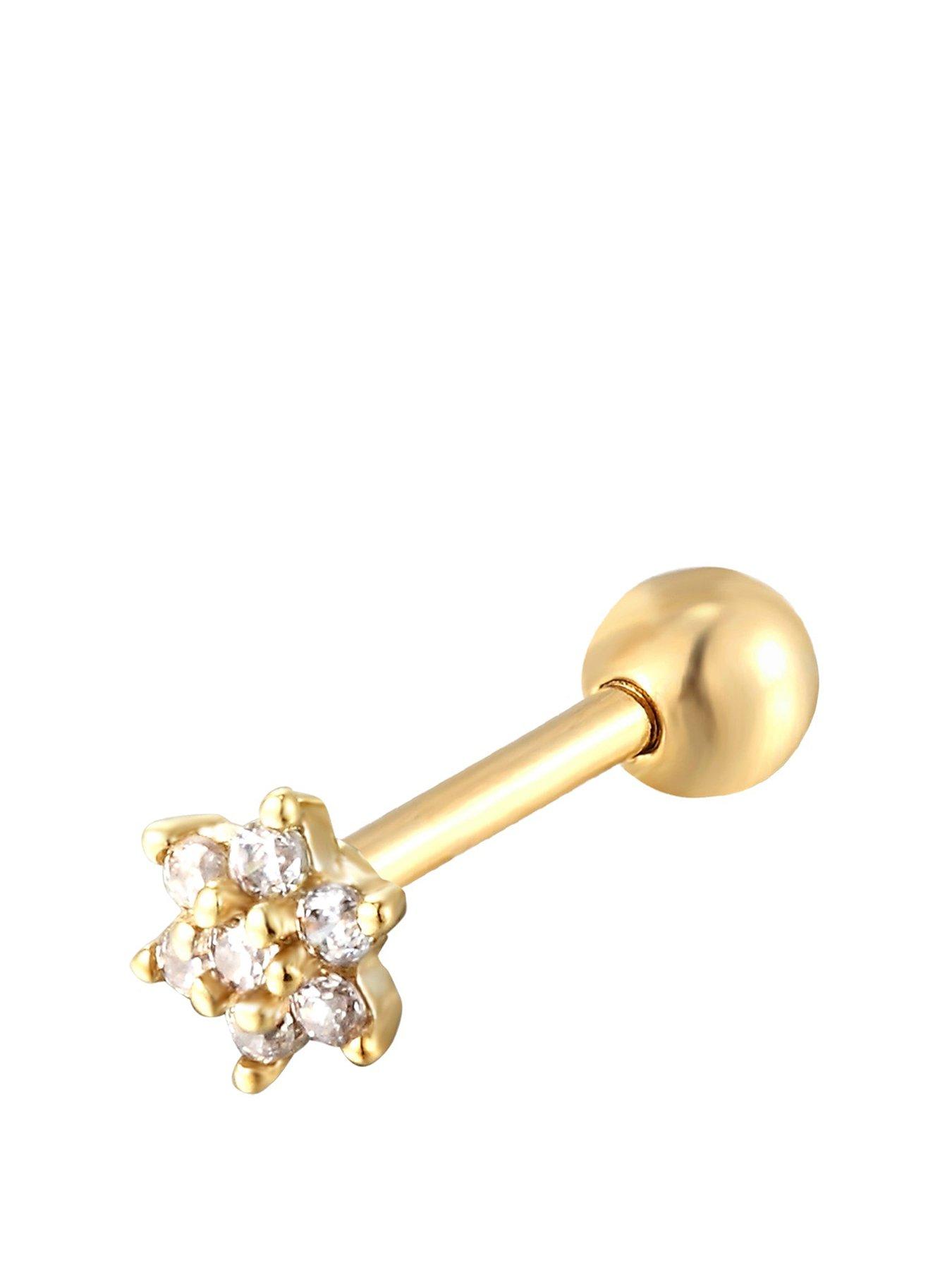 undefined 18ct Gold Plated Sterling Silver Tiny Flower CZ Stud