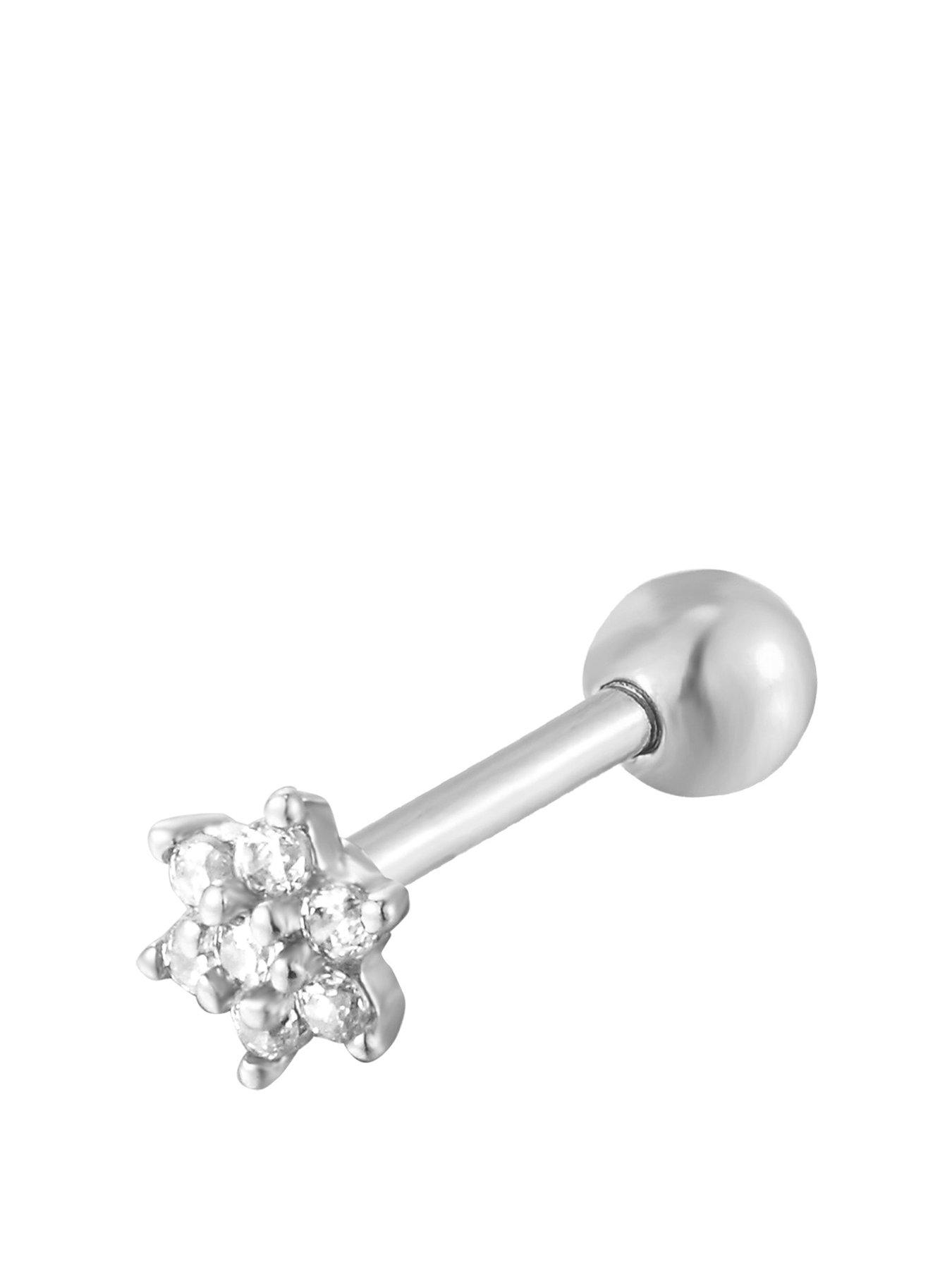undefined Sterling Silver Tiny Flower CZ Stud