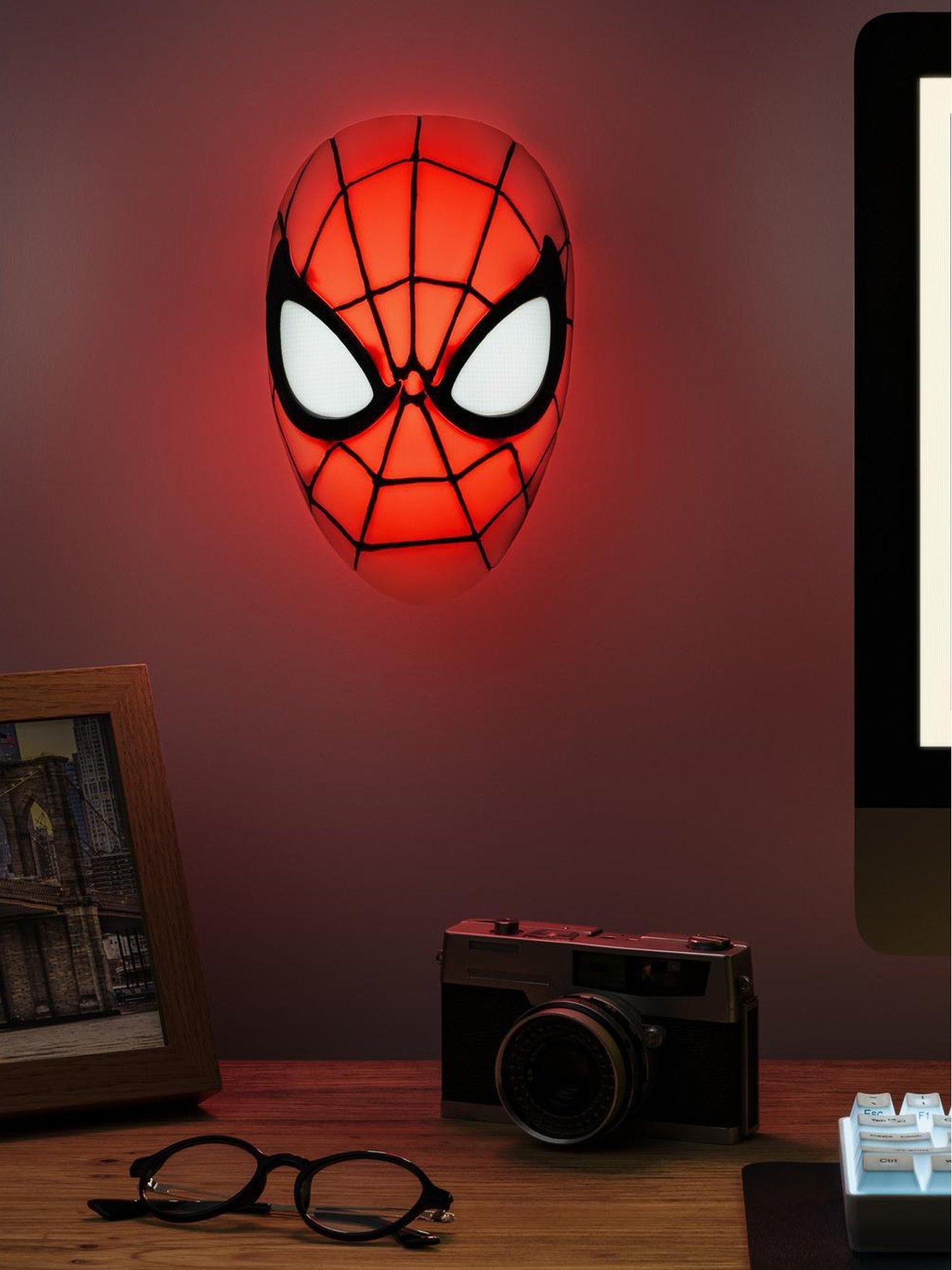 Product photograph of Spiderman Mask Light - Officially Licensed Disney Merchandise Freestanding Or Wall Mountable Usb Powered Gift For Marvel Fans from very.co.uk