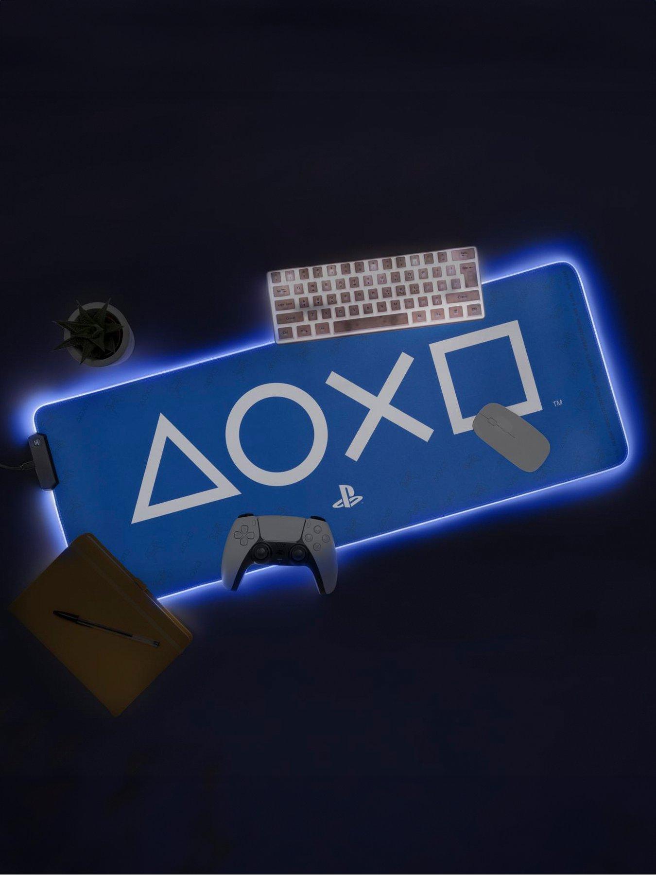 Playstation Light Up Desk Mat - Officially Licensed Keyboard And Mouse Mat For Office, Light Up Large Mouse Pad For Gaming Room Set Up