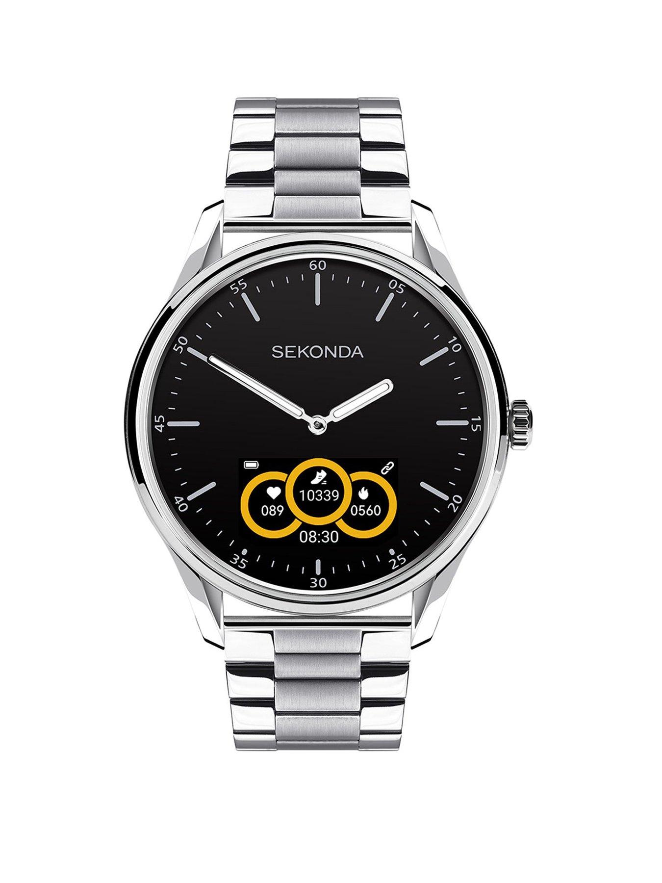 Sekonda Mens Silver Stainless Steel Bracelet with Black Dial Hybrid Smartwatch