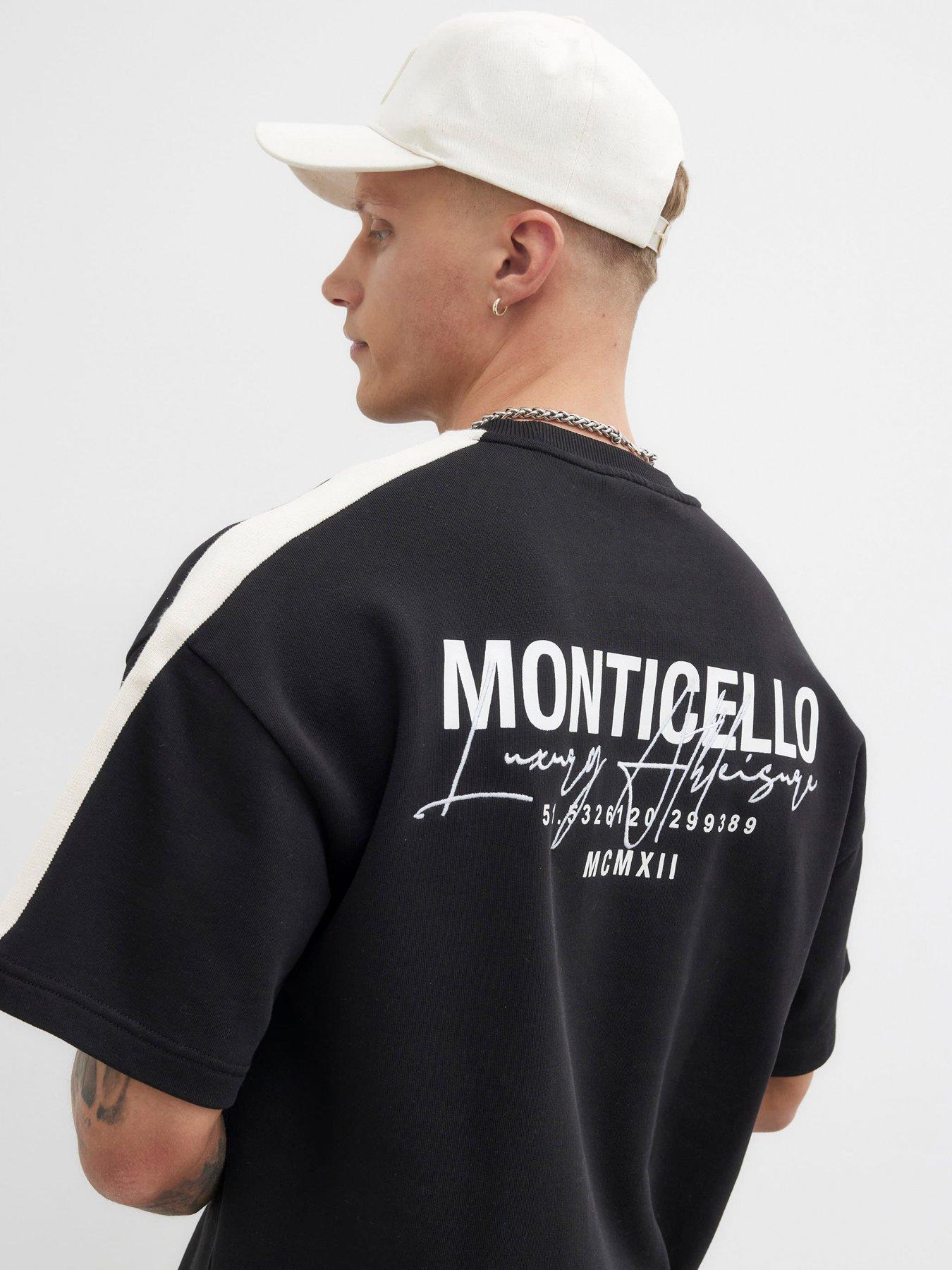 Image 1 of 4 of River Island Monticello Graphic Taped T-Shirt - Black