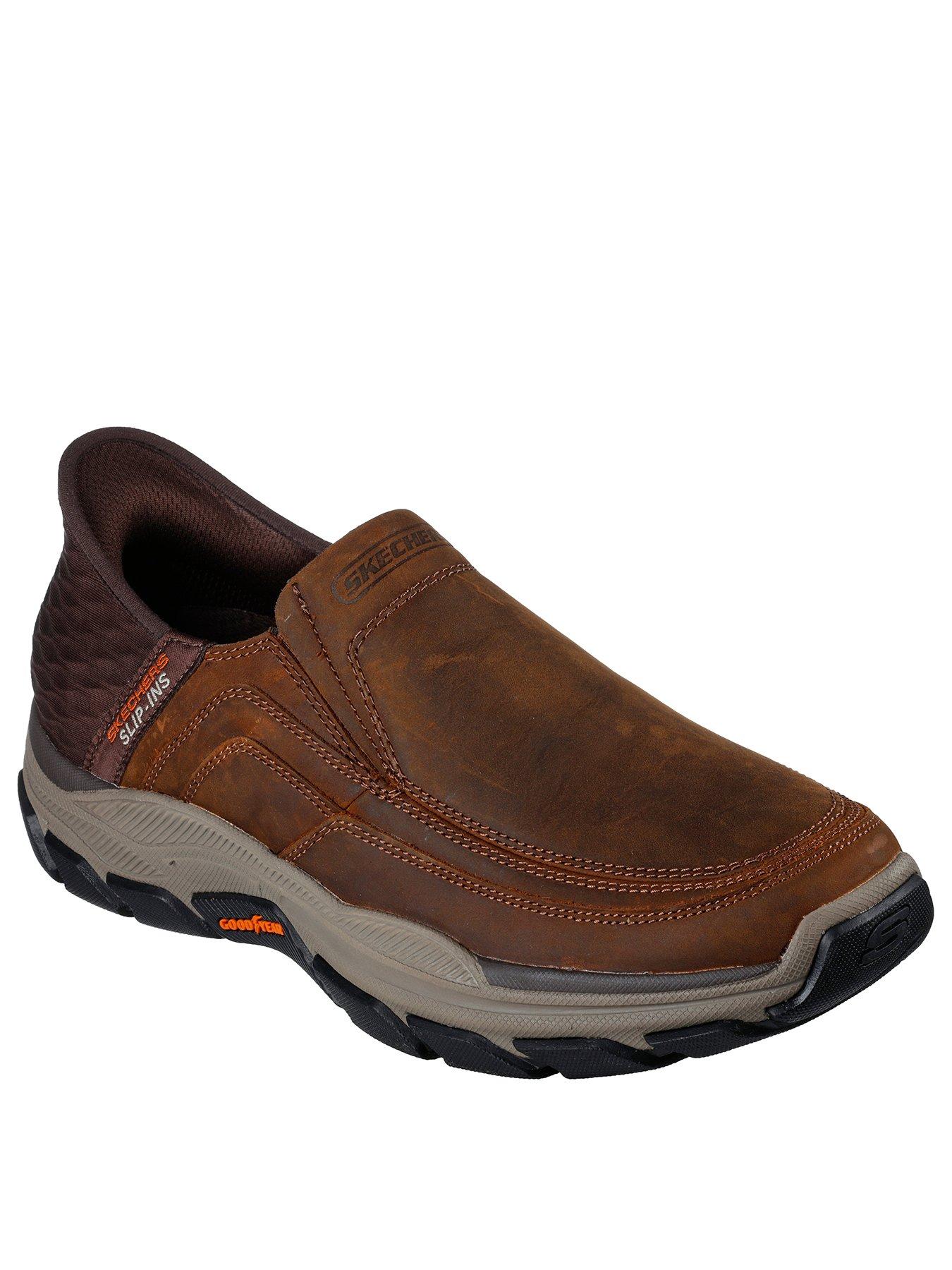 Skechers Respected Wide Fit Moc Toe Leather Casual Slip On Shoes- Brown |  Very