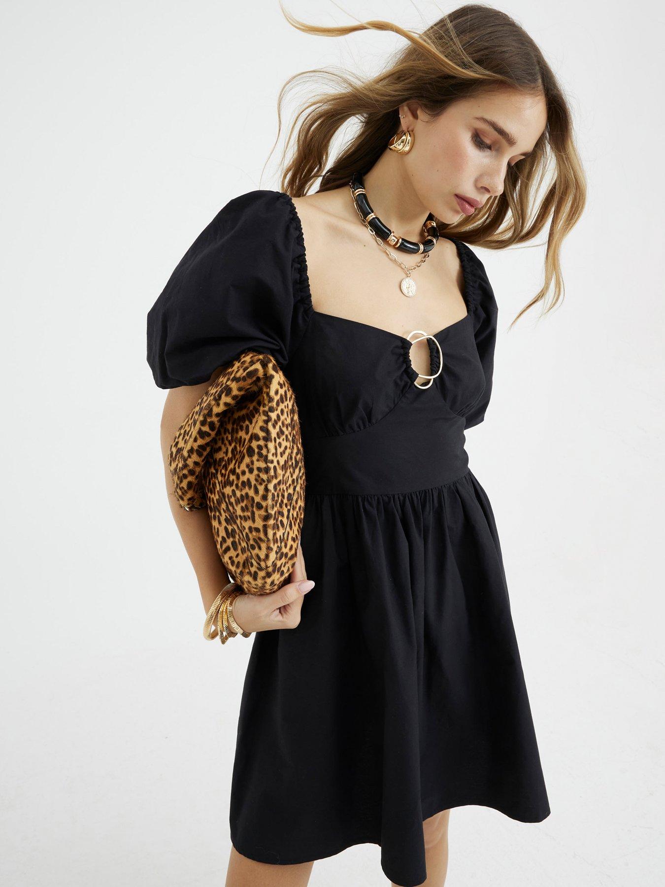 River Island Short Sleeve Poplin Trim Detail Mini Dress - Black | Very