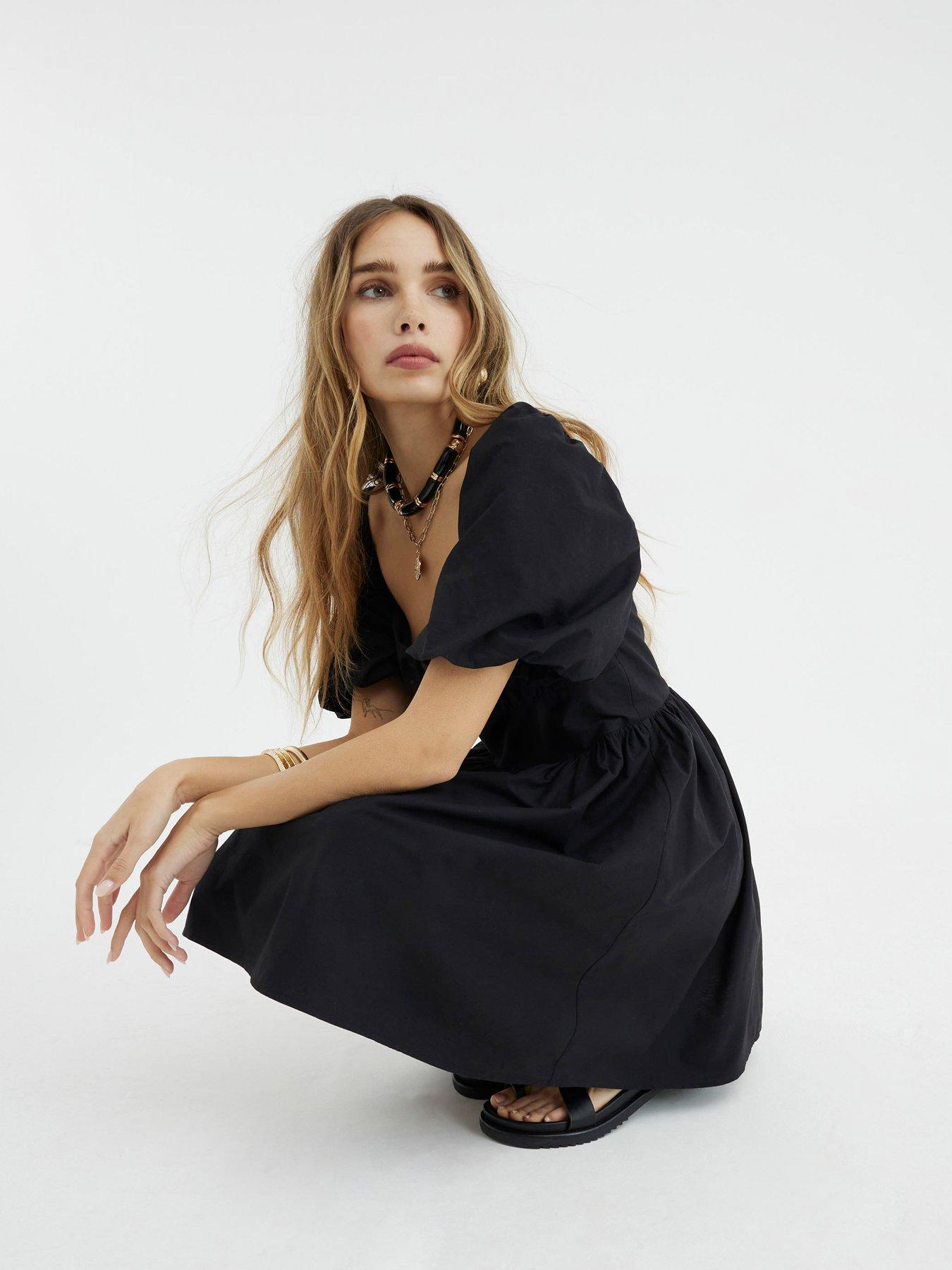 princess polly baby blue dress Urban Outfitters Uo Theodora Poplin Mini Dress In Black