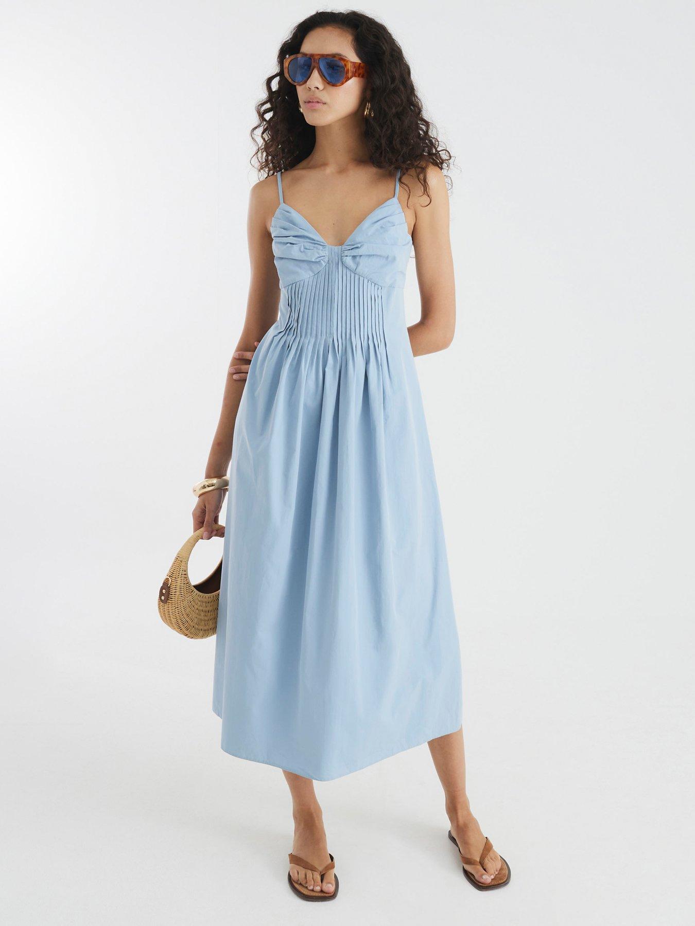 undefined Strappy Waisted Midi Sun Dress - Blue