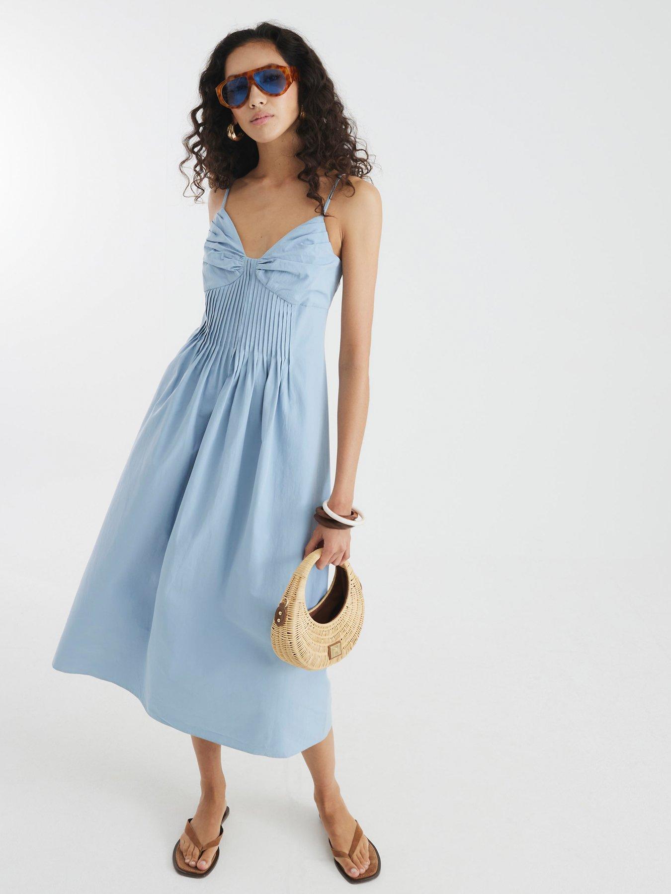 Image 3 of 4 of River Island Strappy Waisted Midi Sun Dress - Blue
