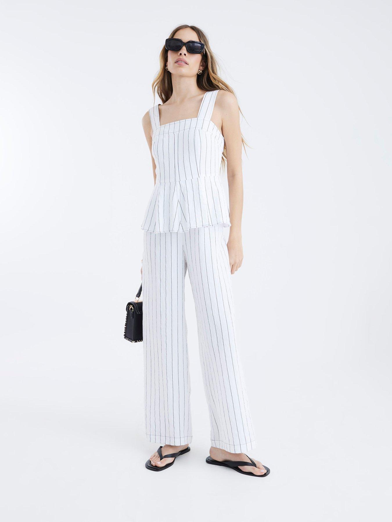 undefined Stripe Peplum Jumpsuit - White